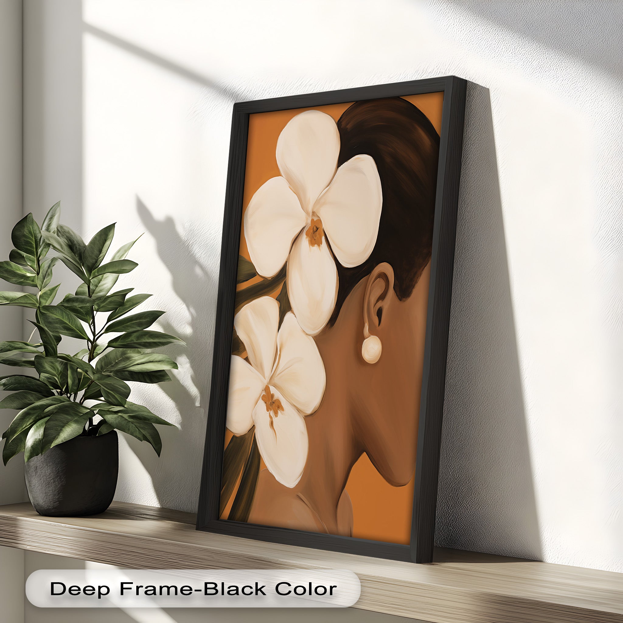 African Woman with Orchids Framed Oil Painting - Handmade Wall Art Decor for Living Room, Bedroom & Office