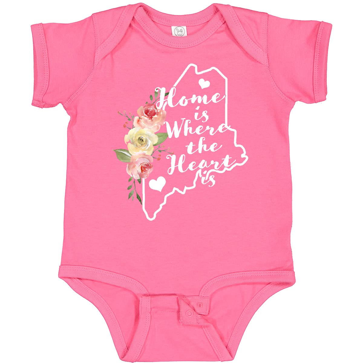 Inktastic Maine Home Is Where the Heart Is - Watercolor Floral Baby Bodysuit | Cute Infant Onesie for Newborns, Baby Showers & Family Photos | Soft Cotton Unisex Romper for Boys & Girls