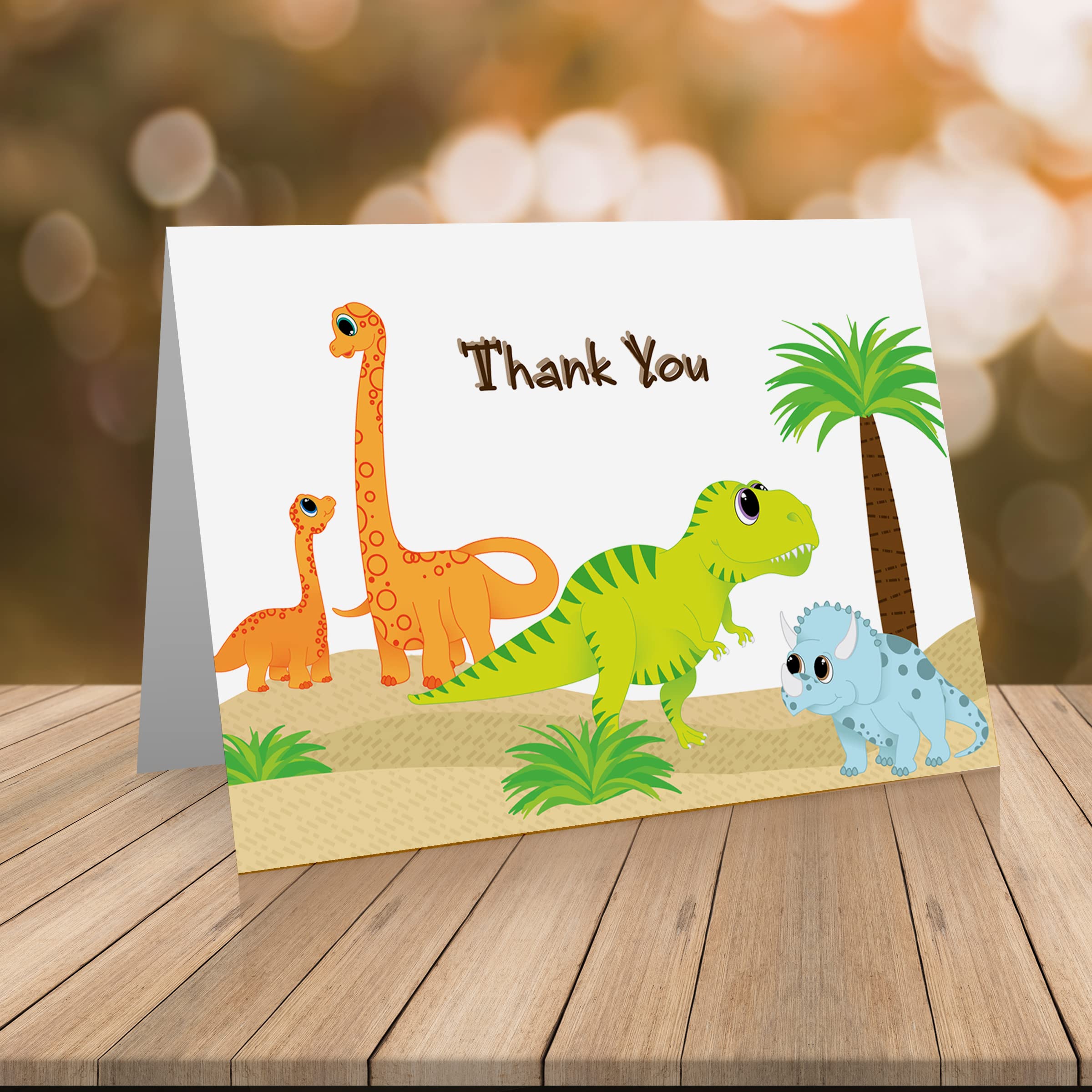 TOIUOT Dinosaur Thank You Note Cards - 12 Foldover Cards with Envelopes, Cute Dino Stationery for Kids Birthday Party Favors, Classroom Rewards & Holiday Greetings