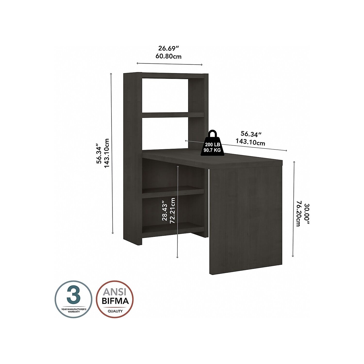 Bush Business Furniture Echo 56W Bookcase Desk in Charcoal Maple - Stylish Home Office Storage Solution for Books, Files & Office Supplies - Perfect for Small Spaces & Modern Workspaces
