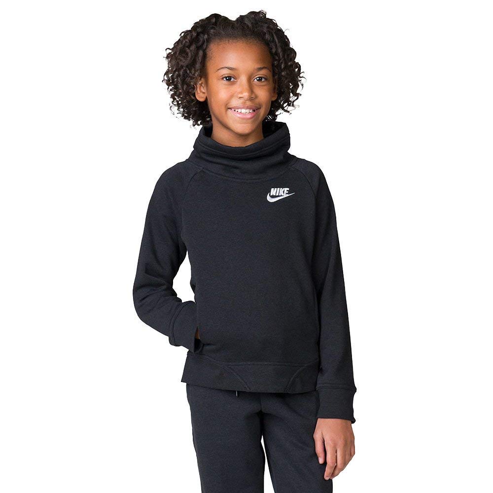 Nike Girls' 7-16 Sportswear Club Funnel Hoodie - Black (AA8062-010) | Comfortable Athletic Pullover for School, Gym & Casual Wear