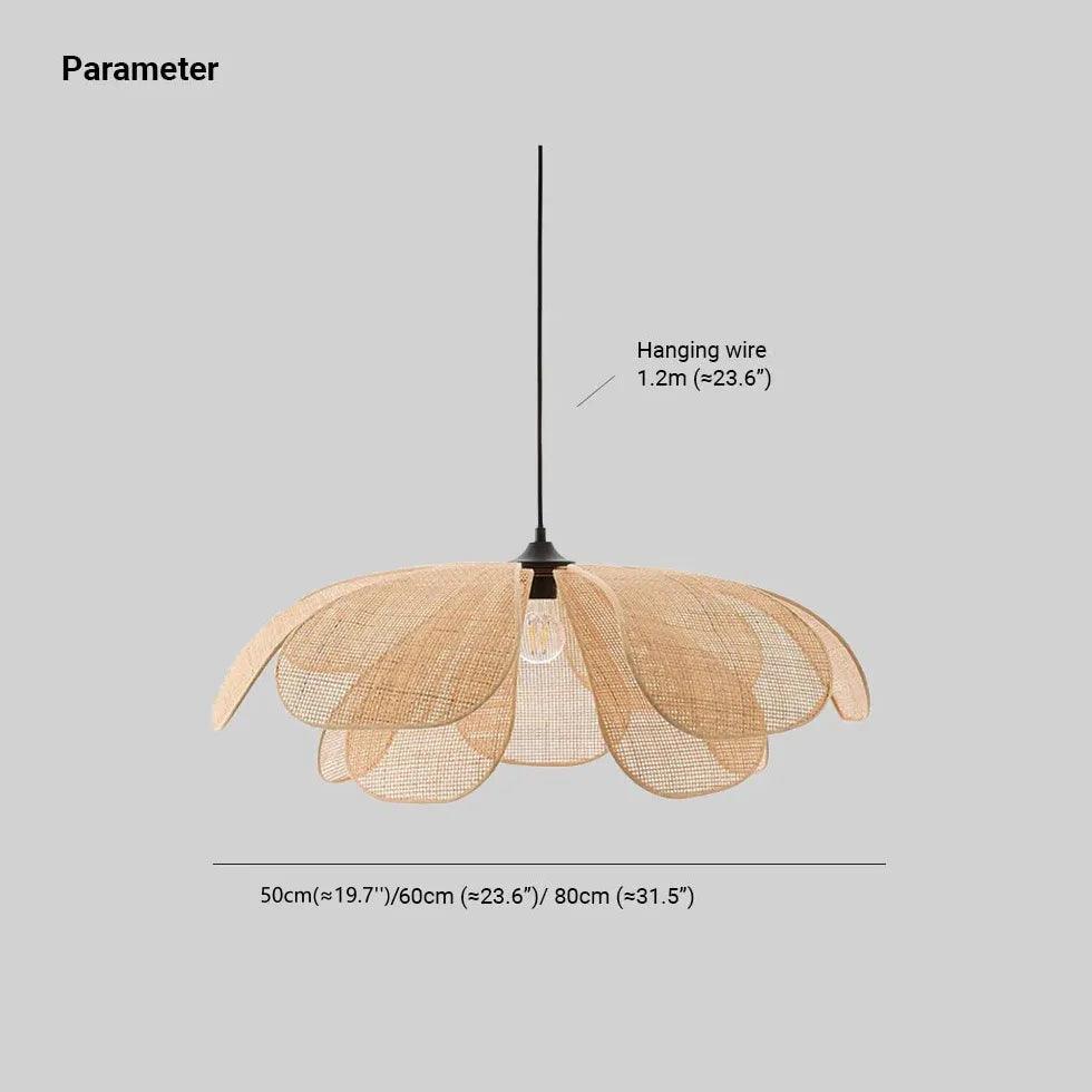 Rattan Multi-Petal Translucent Pendant Light - Boho Ceiling Fixture for Bedroom, Dining Room & Living Room Decor