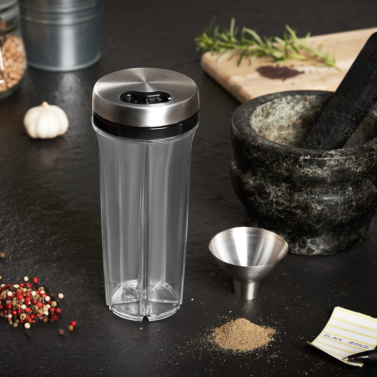 Cole & Mason Stainless Steel Salt and Pepper Funnel - Premium Metal Kitchen Funnel for Spice Jars, Bottles & Seasoning Containers - Durable Small Funnel for Easy Refilling - Perfect for Home Cooking, Baking & Pantry Organization