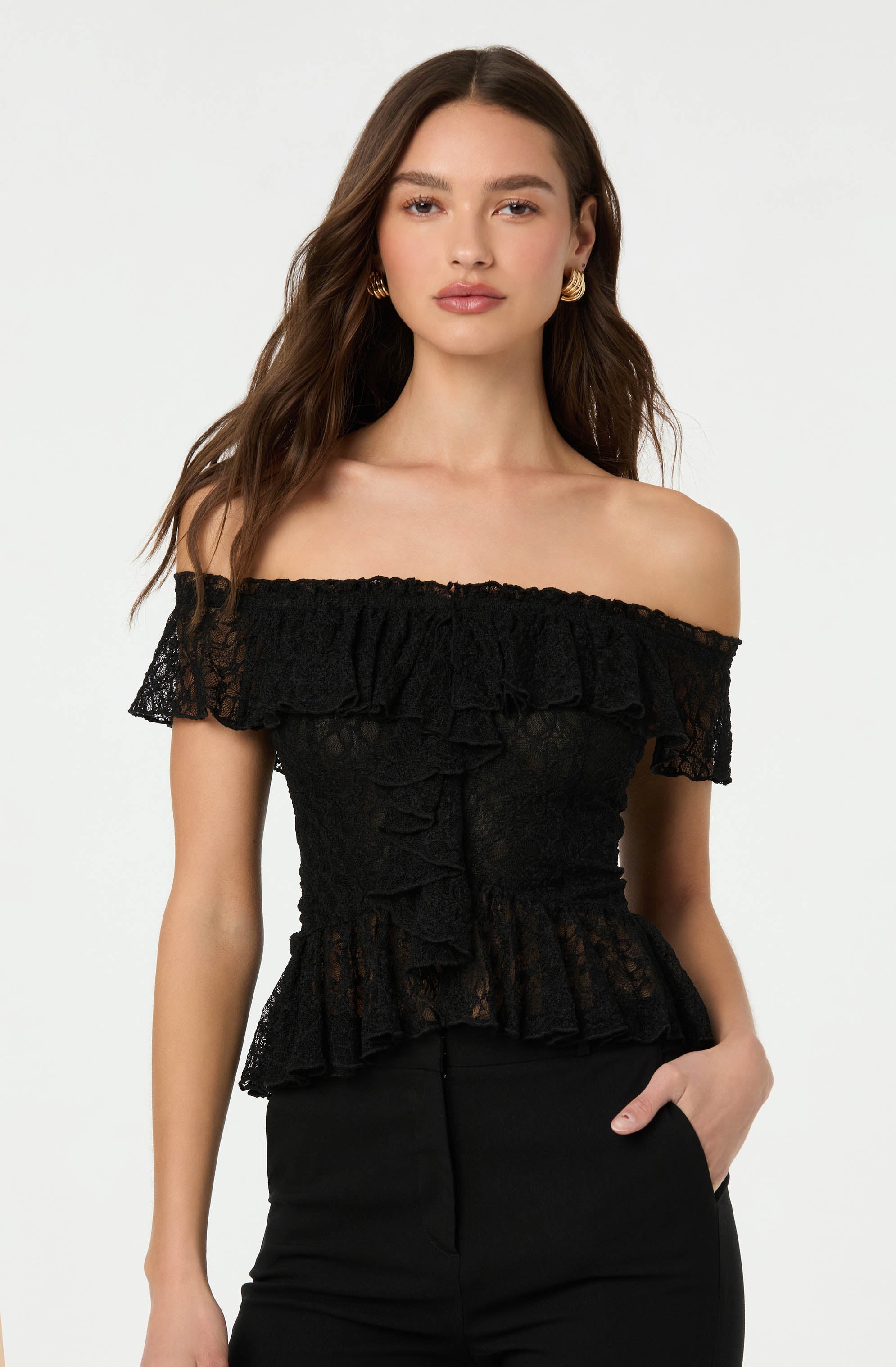 Elegant Lace Off Shoulder Ruffle Blouse for Women - Romantic Summer Tops for Date Night & Beach Vacation