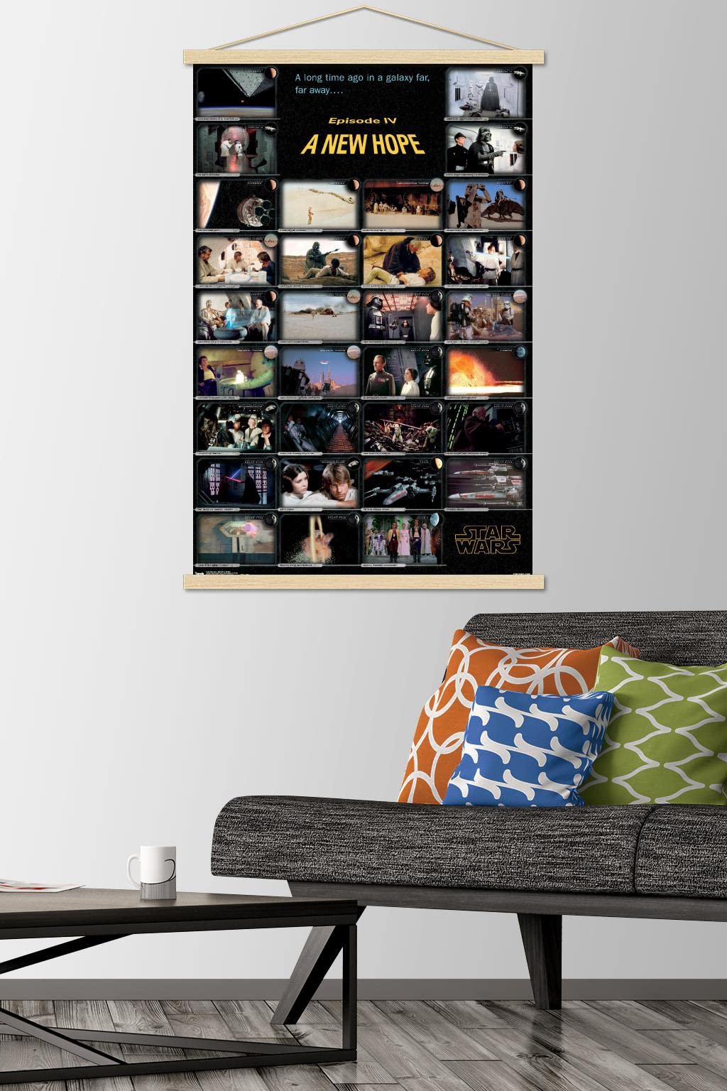 Star Wars: A New Hope Movie Poster 22.375x34 Inches - Premium Framed Wall Art with Beechwood Hanger | Home Theater Decor, Bedroom Wall Art, Gift for Sci-Fi Fans