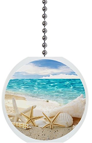 Starfish on Beach #1 Solid Ceramic Fan Pull - Coastal Home Decor for Ceiling Fans, Bathroom & Porch Lighting
