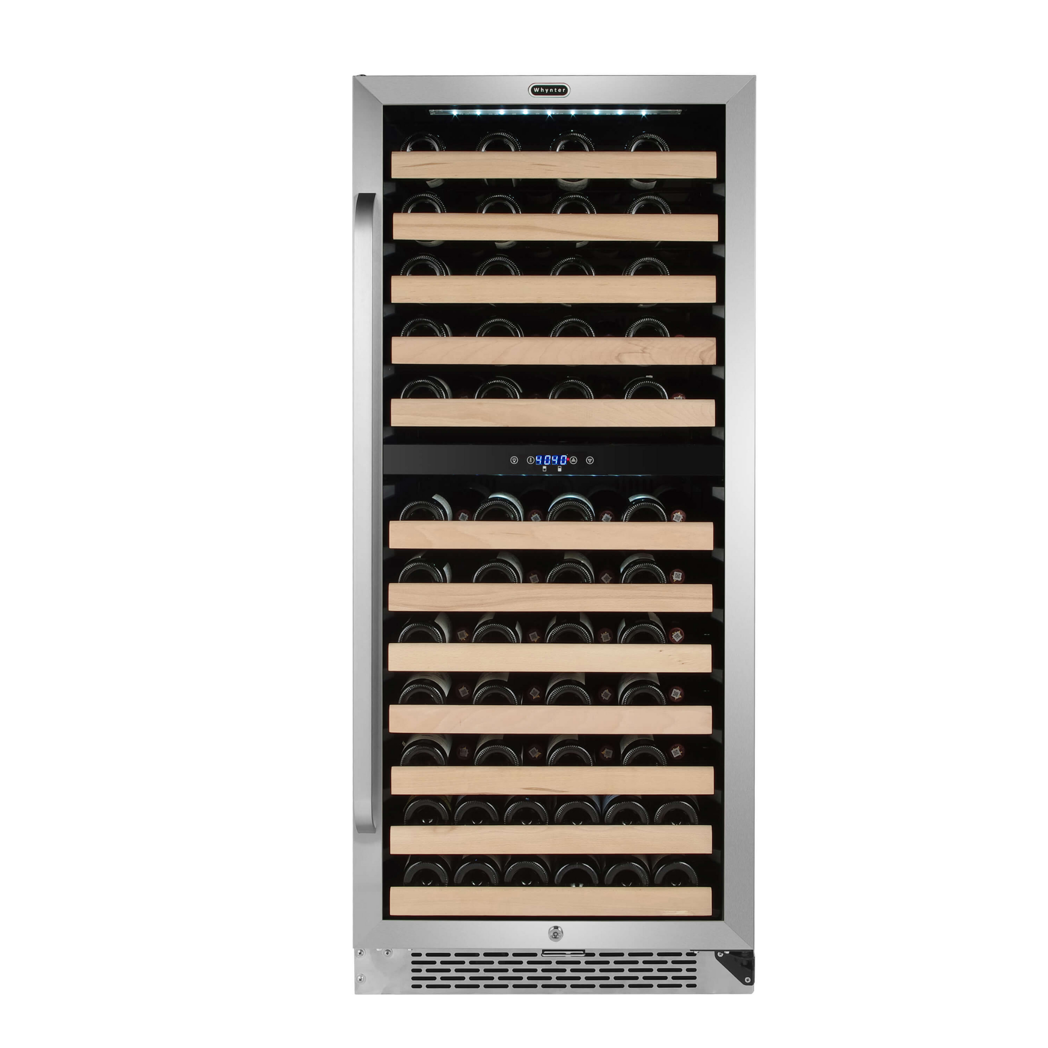 Whynter 92 Bottle Stainless Steel Dual Zone Wine Cooler with LED Display & Display Rack - Built-In Compressor Refrigerator for Home Bar, Kitchen, or Wine Cellar Storage