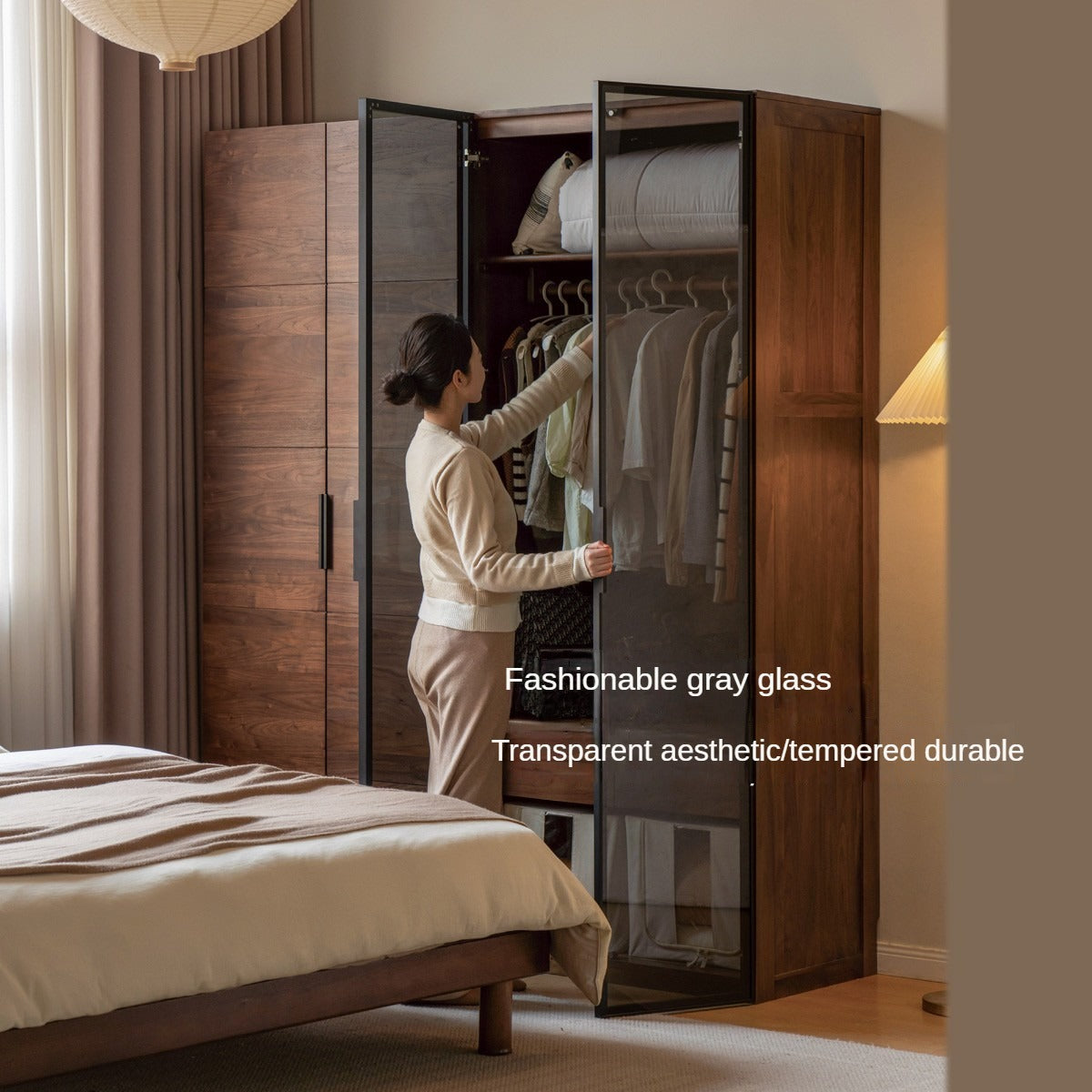 Premium Black Walnut Solid Wood Wardrobe Closet - Spacious Storage for Bedroom, Walk-In Closet & Guest Room Organization