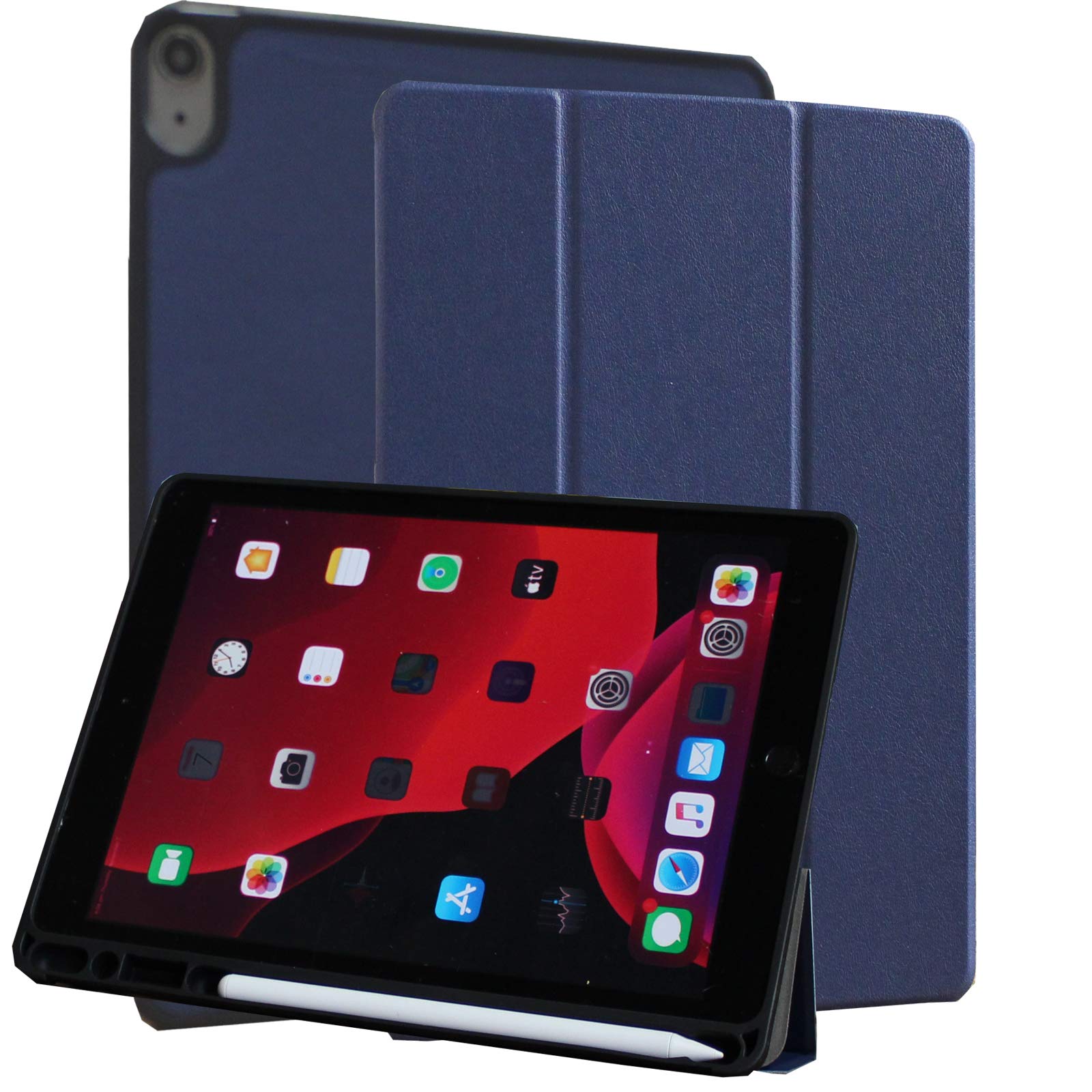Shockproof Trifold Stand Case for iPad Air 5th Gen 2022 & 4th Gen 2020 (10.9 inch) - Protective Cover Compatible with Models A2588/A2589/A2591/A2316/A2324/A2072 - Navy Blue - Perfect for Work, Study & Travel