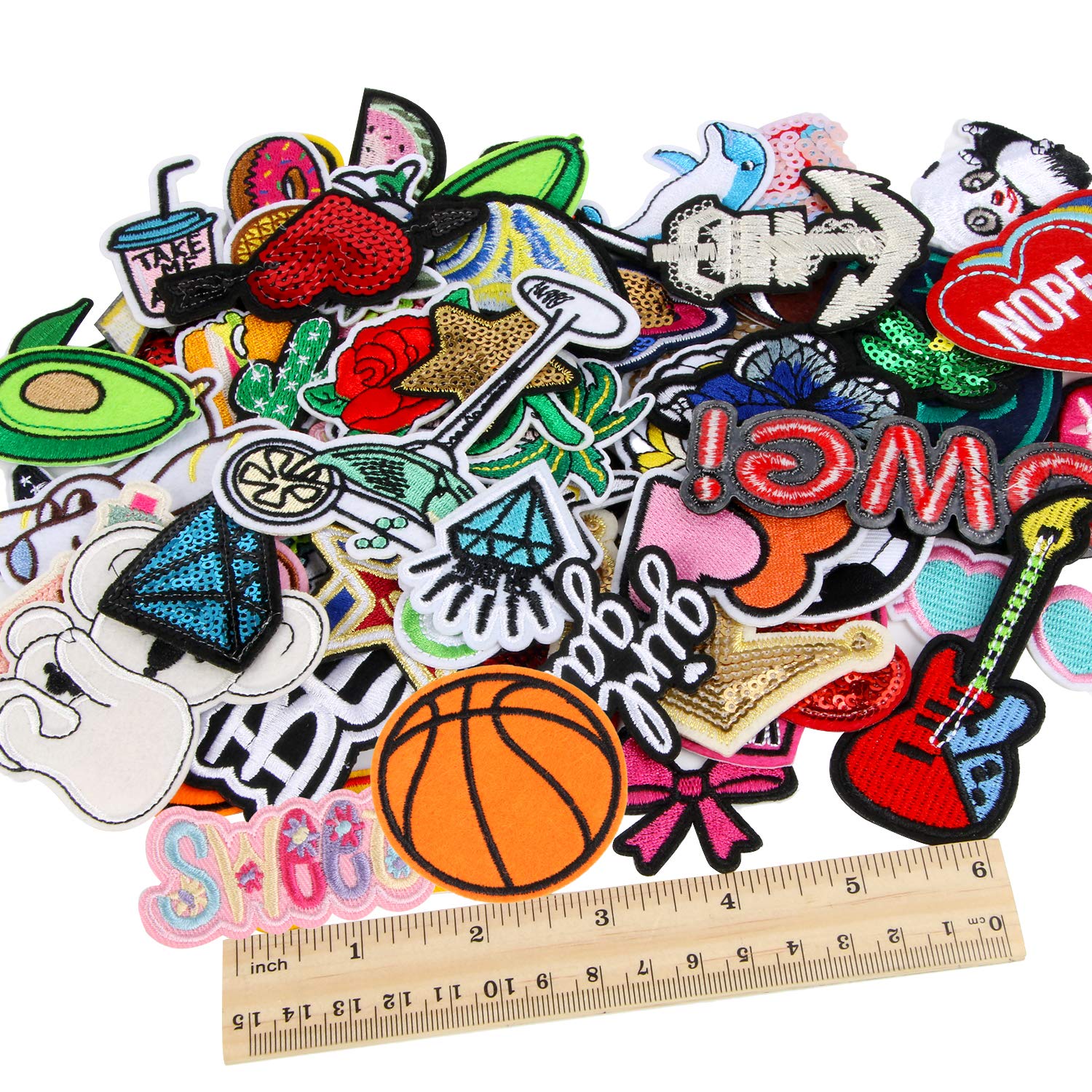 60pcs Random Assorted DIY Embroidered Iron On Patches - Sew On Applique Repair Patches for Backpacks, Jeans, Jackets, Hats & Clothes - Perfect for Customizing Denim, Bags & DIY Fashion Projects