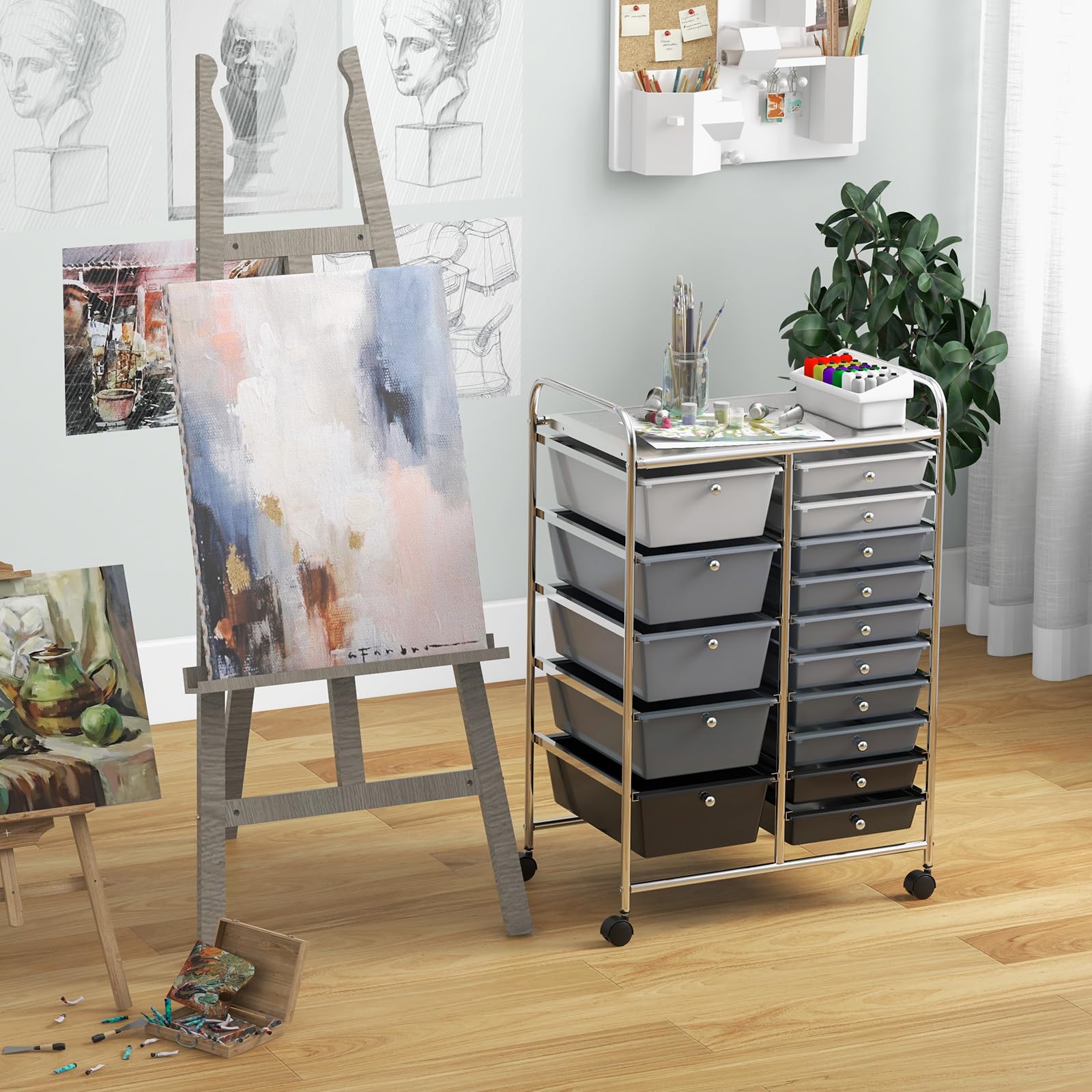 Giantex 15-Drawer Rolling Storage Cart with Wheels - Mobile Organizer for Classroom, Office, Home, School Supplies, Crafts, Art & Paper Storage - Perfect for Teachers, Students & DIY Projects