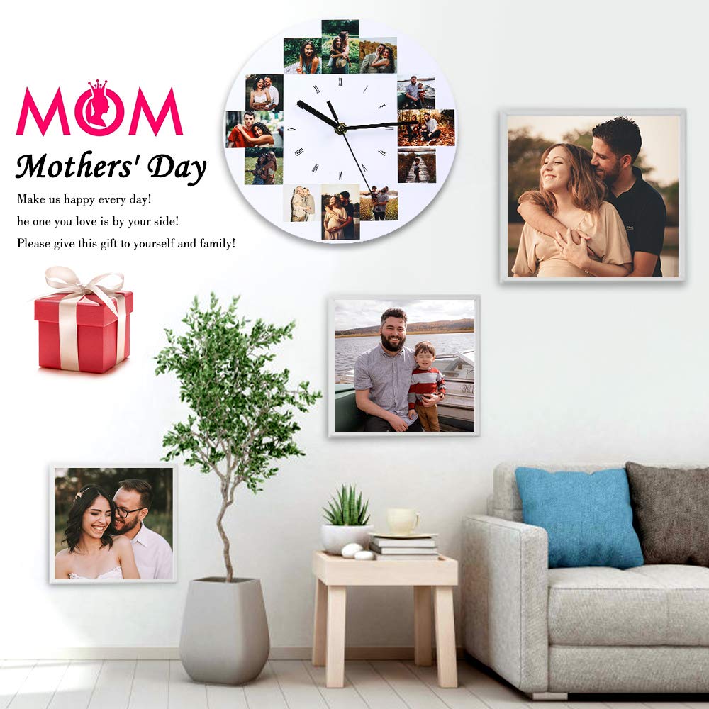 Kaululu 10-Inch Custom Photo Wall Clock - Personalized Round Wall Clock with 12 Photos for Family, Friends, Wife or Husband - Unique Home Decor for Living Room, Bedroom & Kitchen - Perfect Gift for Anniversary, Birthday & Housewarming