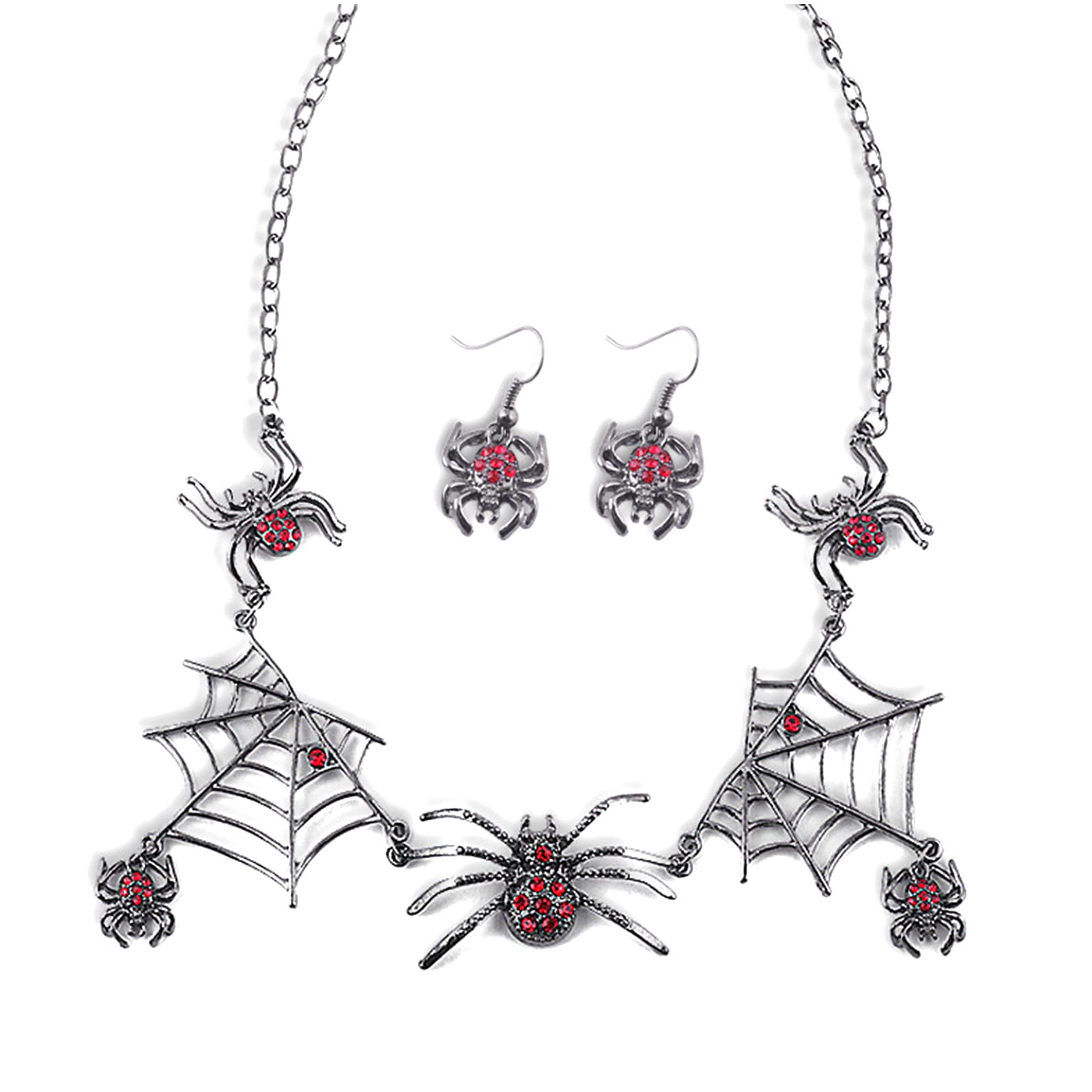 Gothic Green Crystal Spider Jewelry Set - Halloween Spider Earrings, Necklace & Ring - Elegant Gothic Jewelry for Halloween Costume Accessories & Dark Fashion Lovers