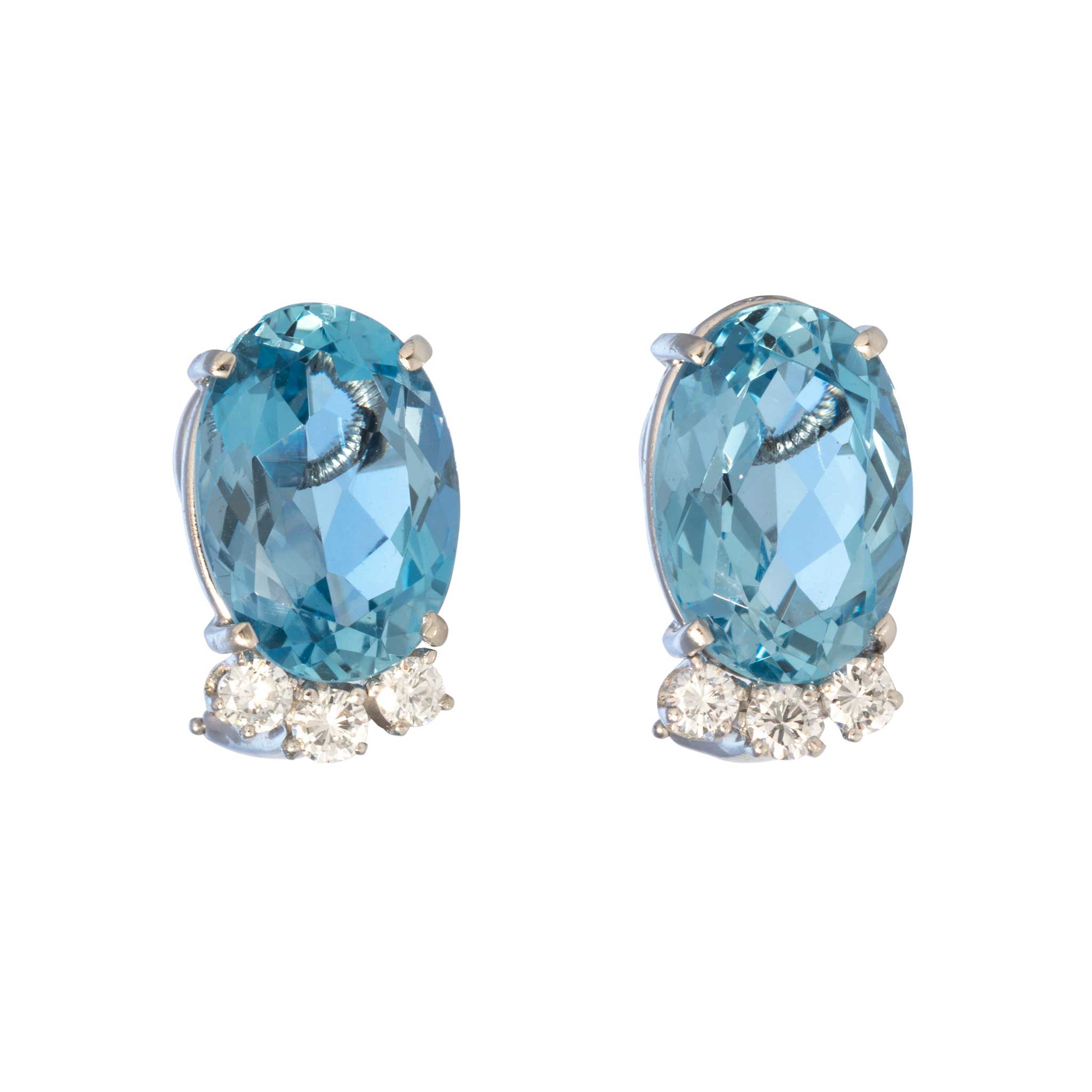 Vintage 11.41ctw Oval Aquamarine & .48ctw Diamond Earrings - Elegant Blue Gemstone Jewelry for Women - Perfect for Weddings, Anniversaries & Special Occasions
