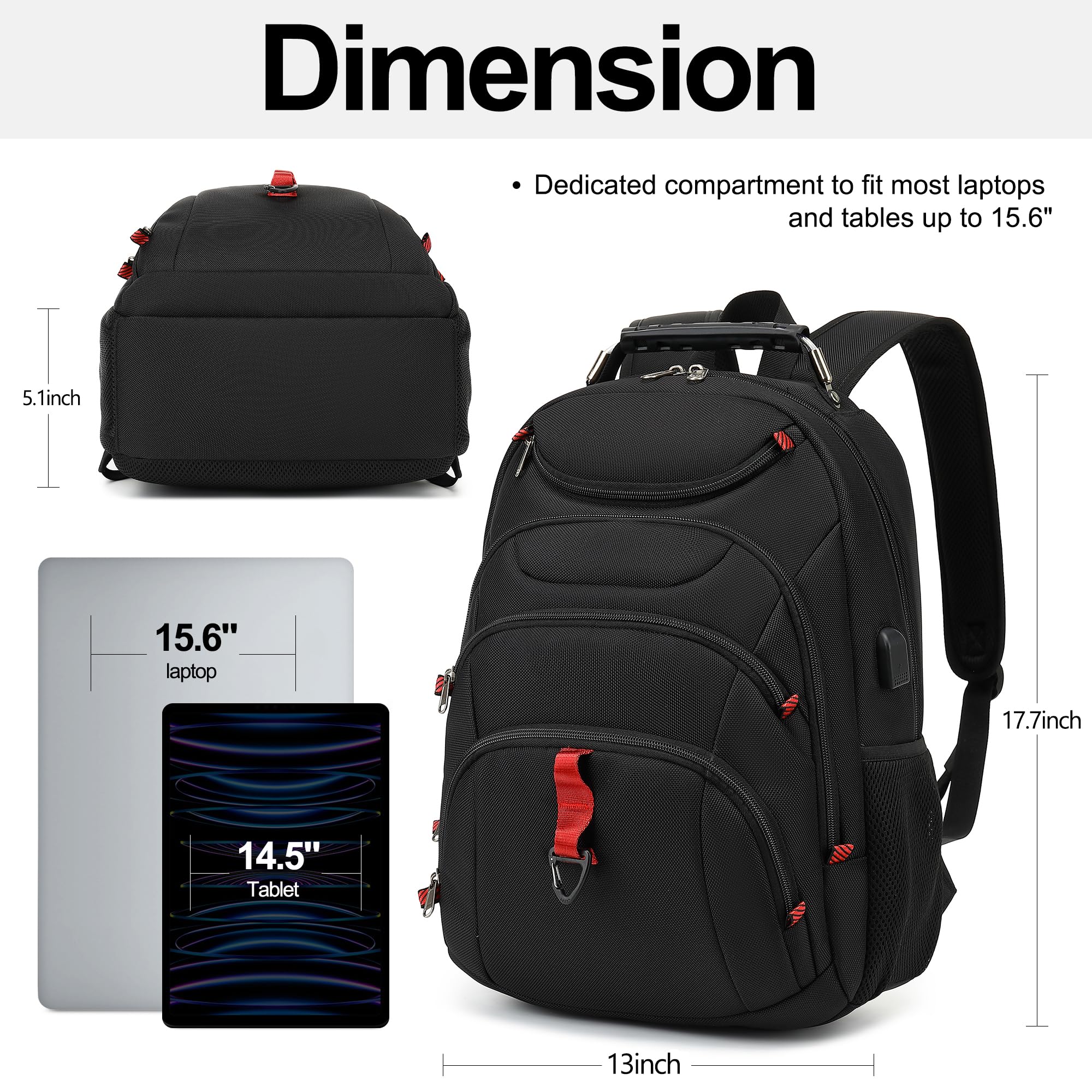 Boavan 15.6 Inch Laptop Backpack for Men - USB Charging Port, Waterproof, Anti-Theft Design - Ideal for Travel, Work, School, Office, and Business - Perfect for Teachers, Nurses, Doctors - Black