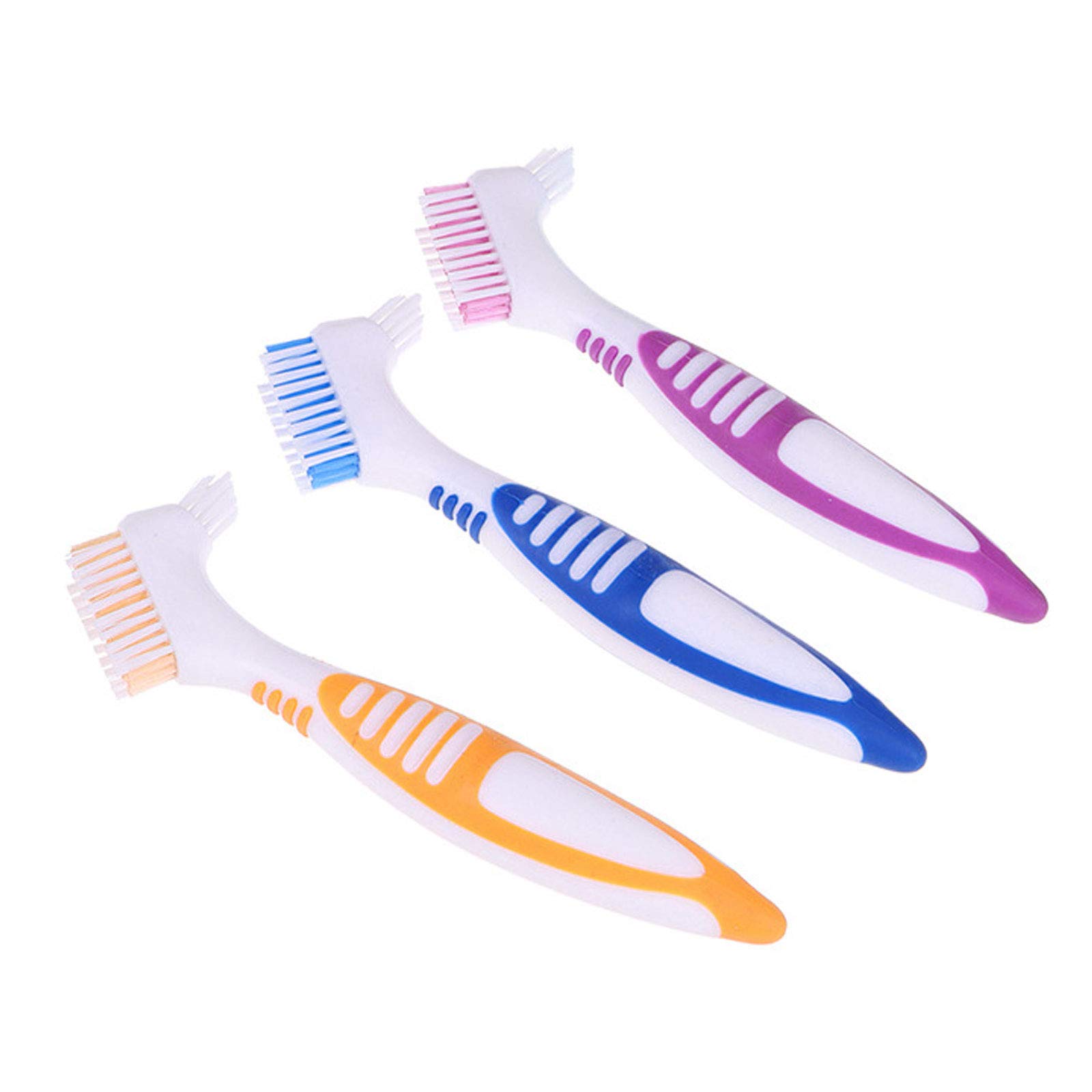 4 Pack Double-Sided Denture Cleaning Brushes - Portable False Teeth Brush Set with 4 Colors for Dentures, Retainers & Aligners - Travel & Home Use