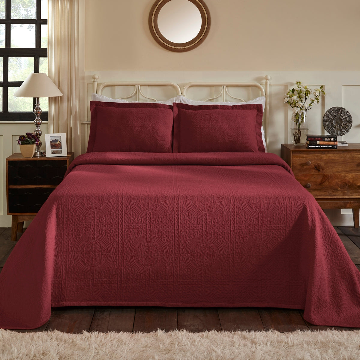 100% Cotton Jacquard Matelassé Fleur De Lis Bedspread Set - Luxury Queen Size Bedding Coverlet with Elegant Floral Design - Perfect for Master Bedroom, Guest Room & Hotel Decor
