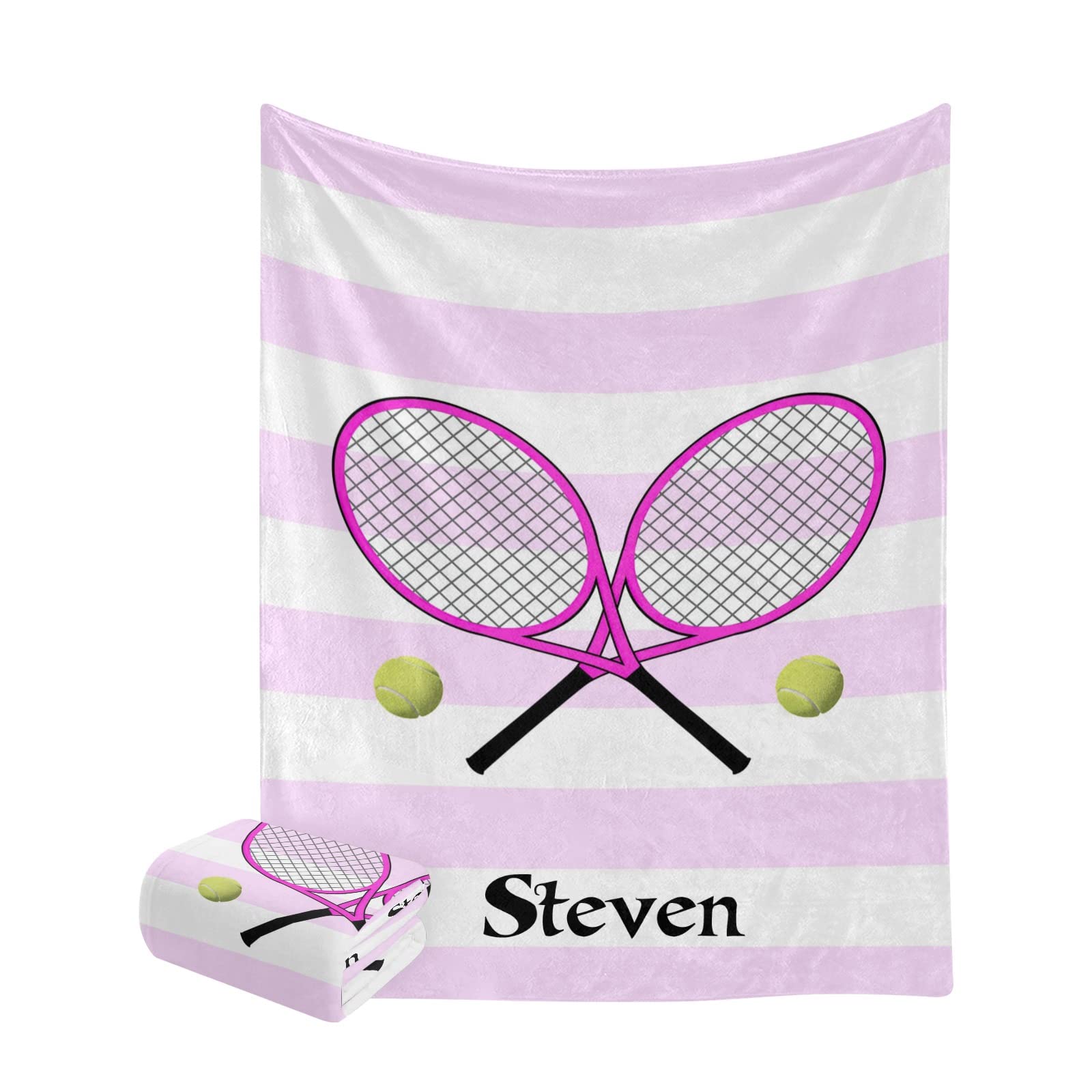Personalized Tennis Ball Fleece Throw Blanket - Custom Name Blanket 50x60 Inches - Soft Cozy Gift for Tennis Lovers, Perfect for Sofa, Bed, Picnics & Sports Events