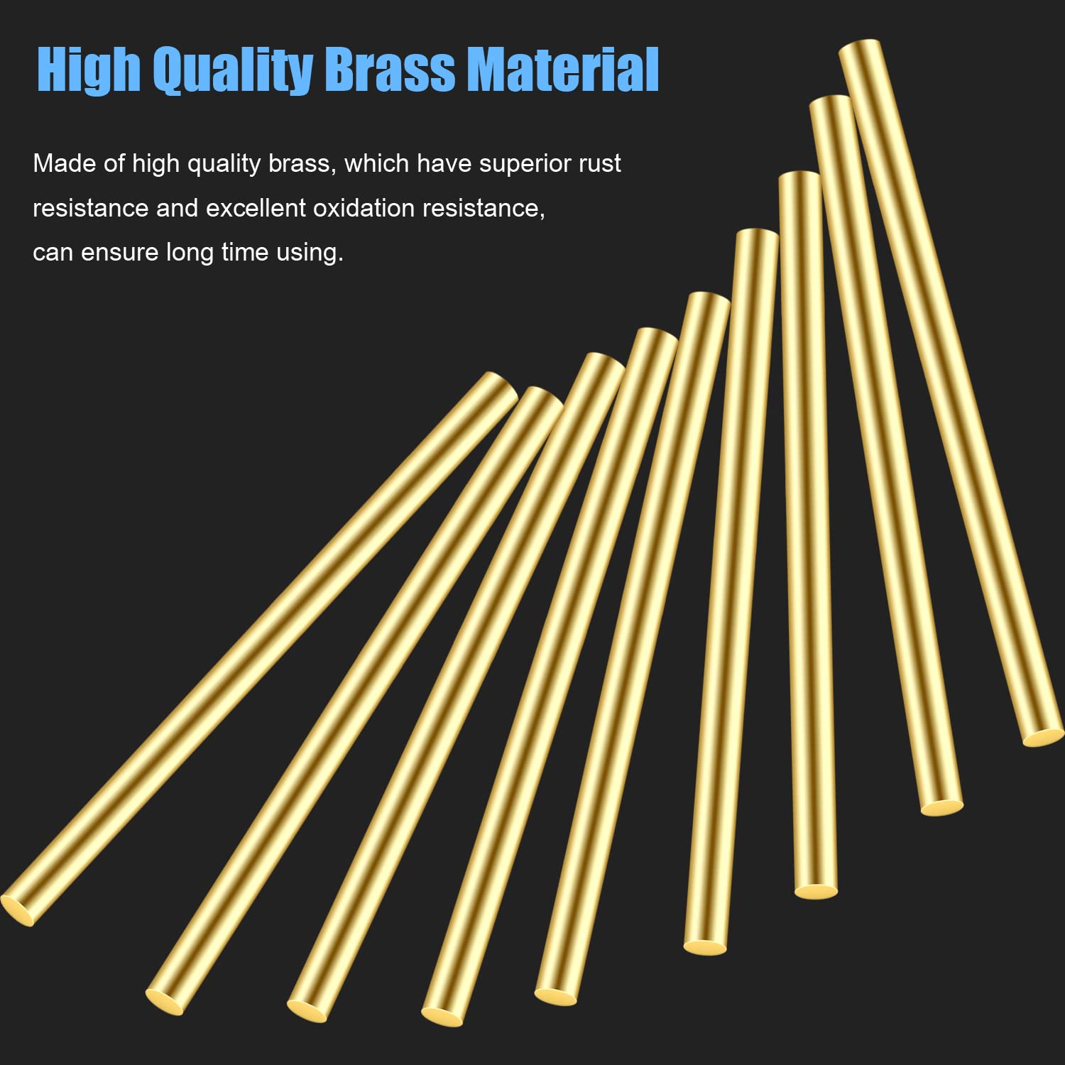 DYWISHKEY 10-Pack 1/4 Inch Brass Rods - Premium Brass Round Stock for DIY Crafts, Model Making & Metalworking - 3.94