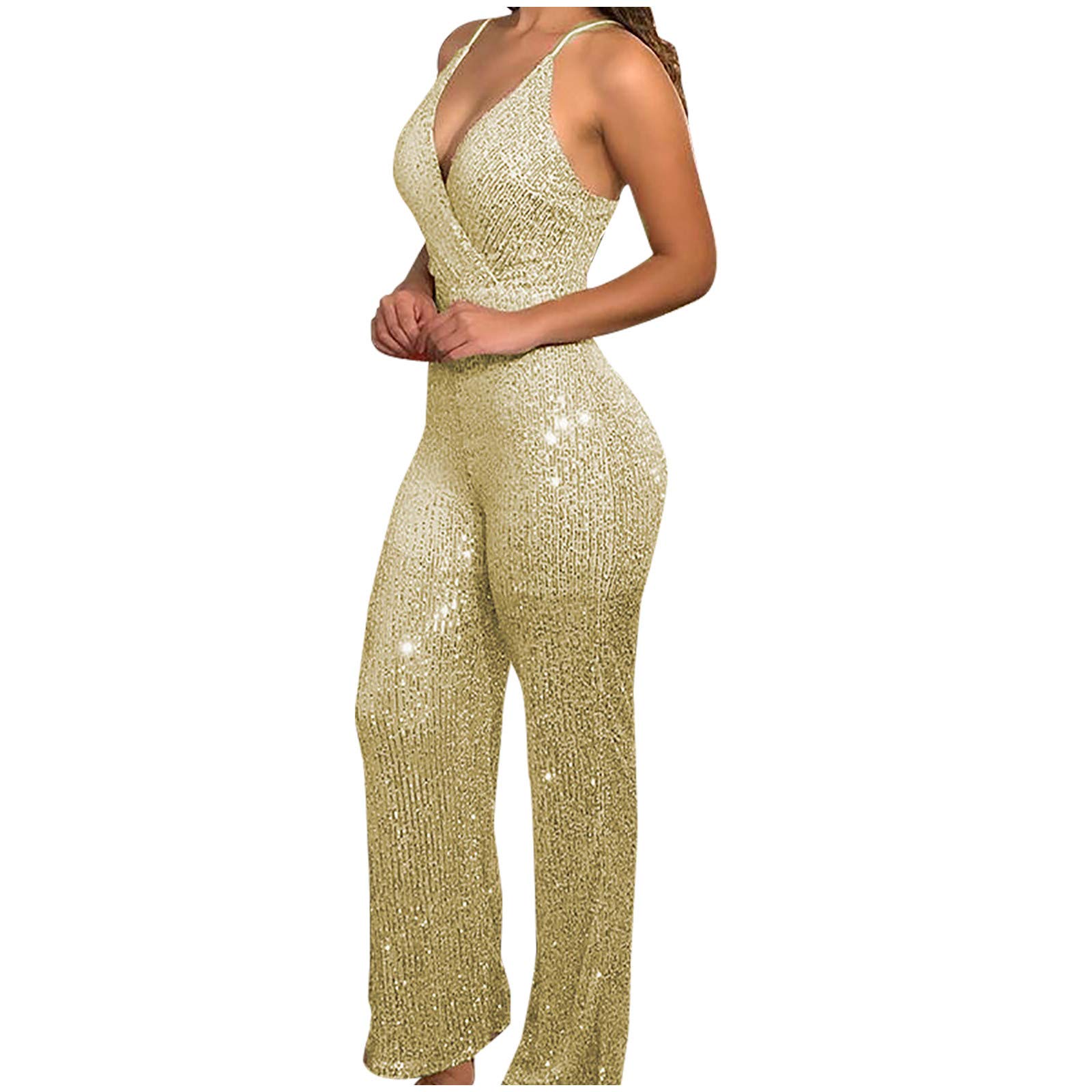 Lapirek Slim Fitting Playsuit - Sleeveless Sexy Women's Fashion Jumpsuit with Sequins & Suspender Straps | Perfect for Night Out, Party, Club Wear & Special Occasions