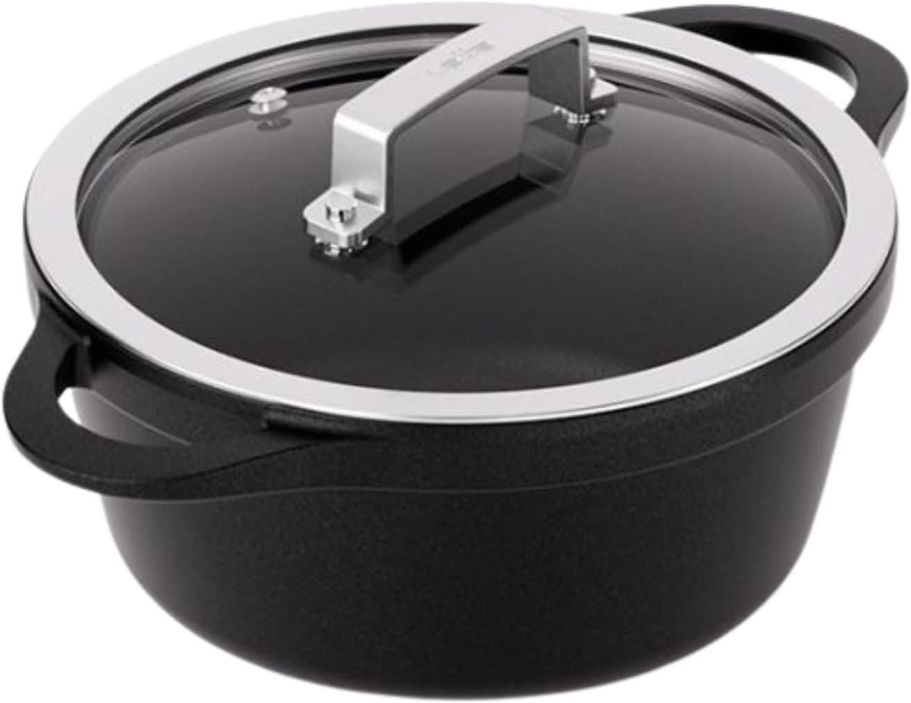 20cm Tall Black Induction Compatible Casserole Pot - Oven Safe Dutch Oven for Soups, Stews & Baking - Perfect for Family Dinners & Camping Cookware