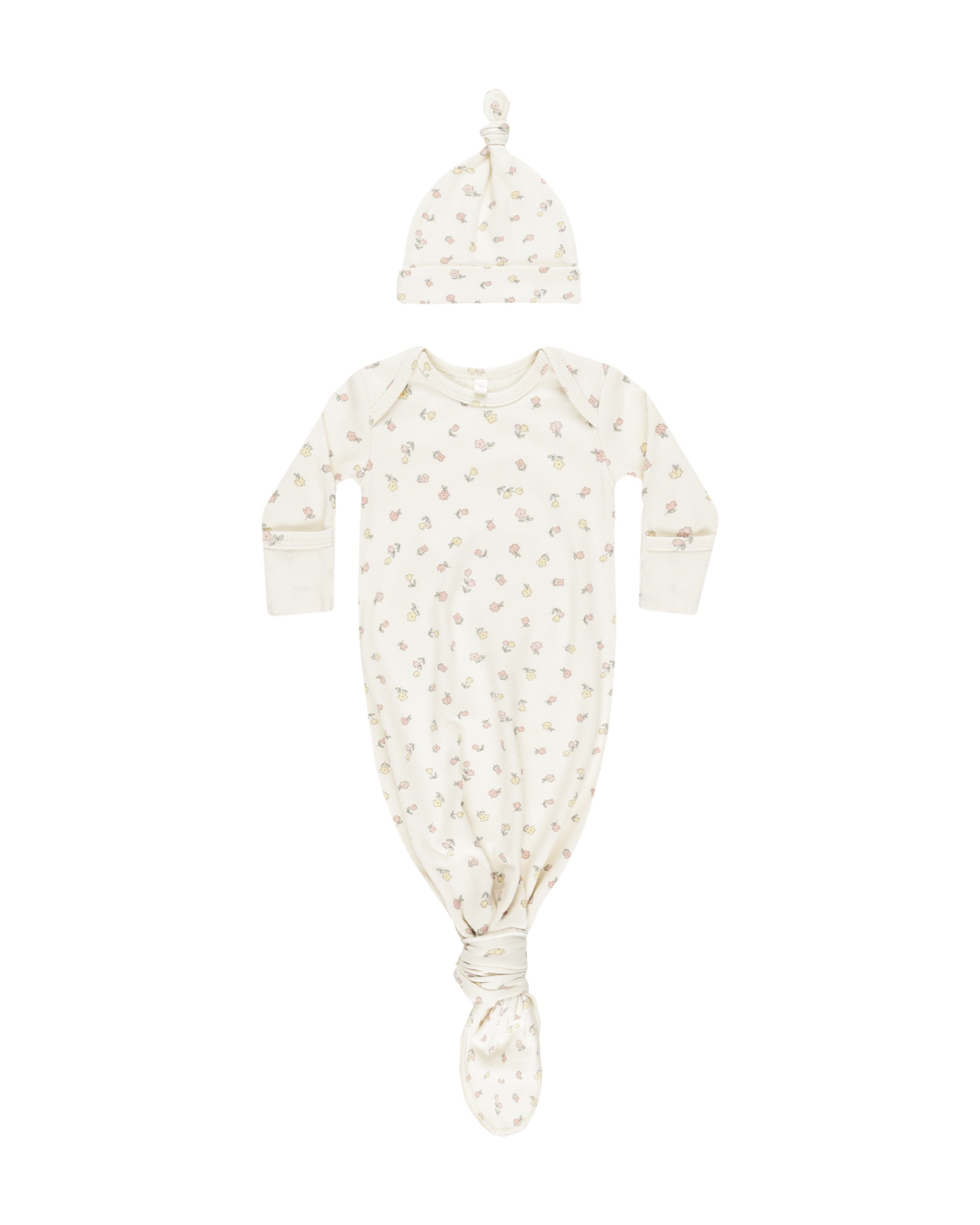 Soft Knotted Baby Gown & Hat Set - Newborn Cotton Sleepwear with Matching Bonnet | Fleur Design for Hospital, Photo Shoots & Gift Giving