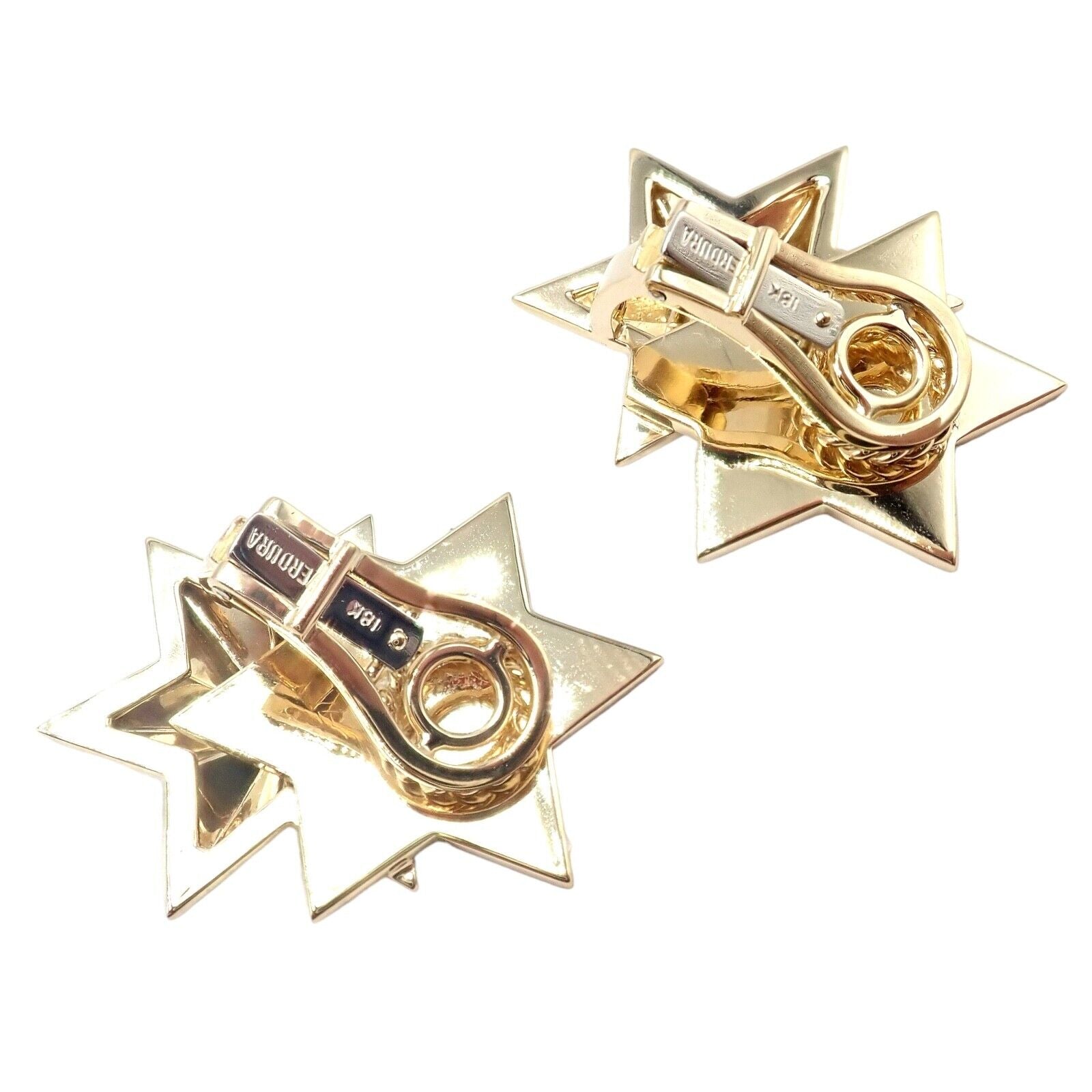 Authentic Verdura 18k Yellow Gold Diamond Black Enamel Double Star Earrings - Luxury Jewelry for Evening Gala & Special Occasions