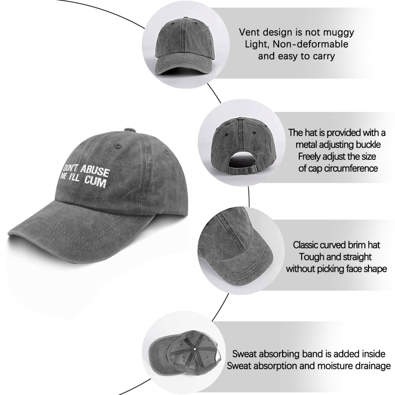 Funny Slogan Hat - 'Don't Abuse Me I'll Cum' Novelty Baseball Cap for Men & Women - Black Pigment Dad Hat - Perfect Gift for Grandma, Golfers & Humor Lovers - Great for Parties, Golfing & Everyday Wear