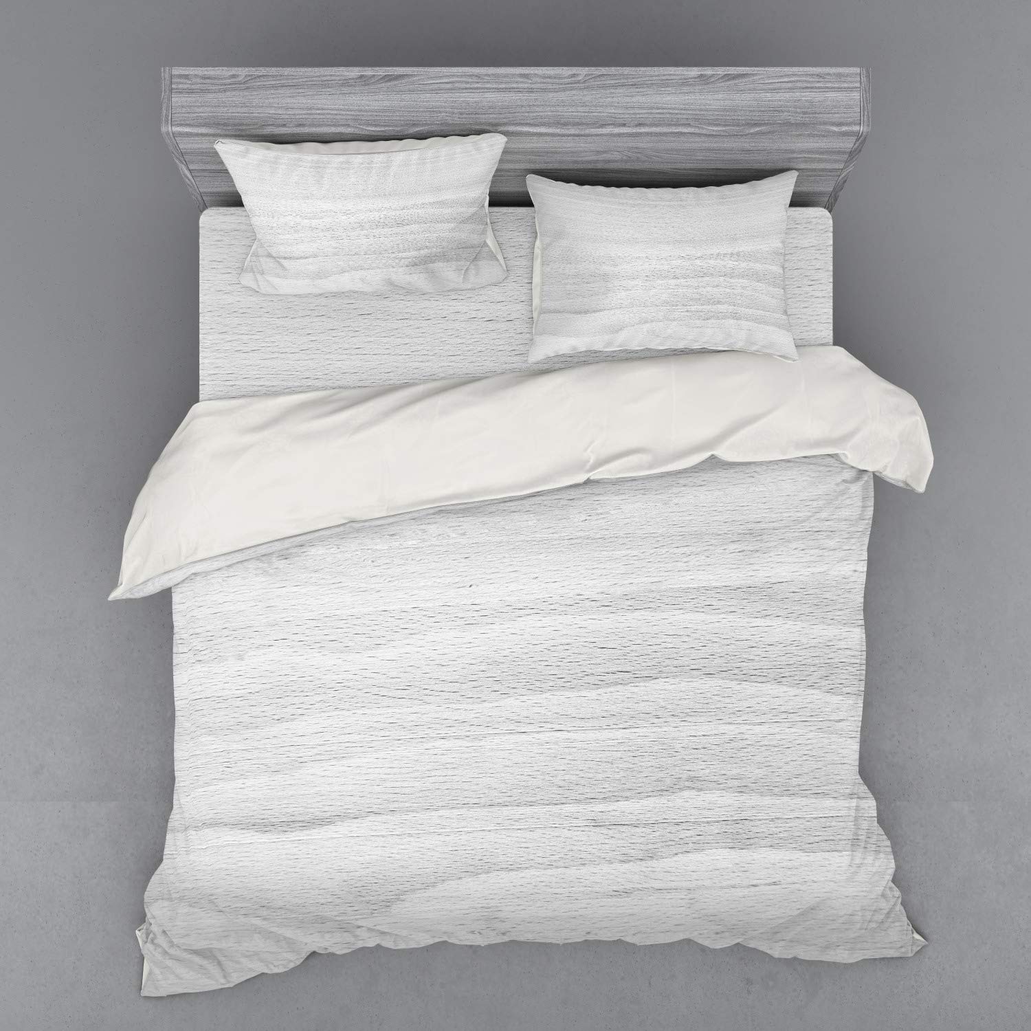 Ambesonne Grey Duvet Cover Set - King Size 4 Piece Bedding with Oak Timber Texture Print, Includes Shams & Fitted Sheet - Perfect for Modern Bedroom, Guest Room & Cozy Home Decor (Pale Grey)