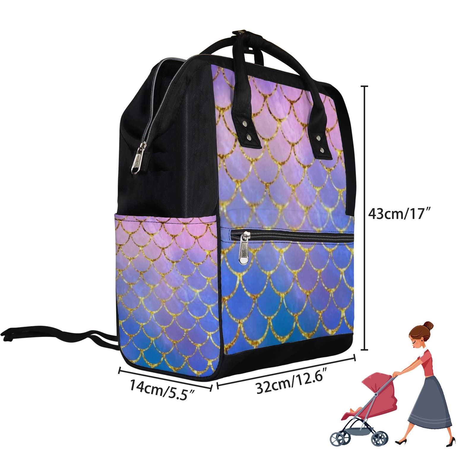 Waterproof Mermaid Diaper Backpack - Large Capacity Baby & Laptop Bag for Travel