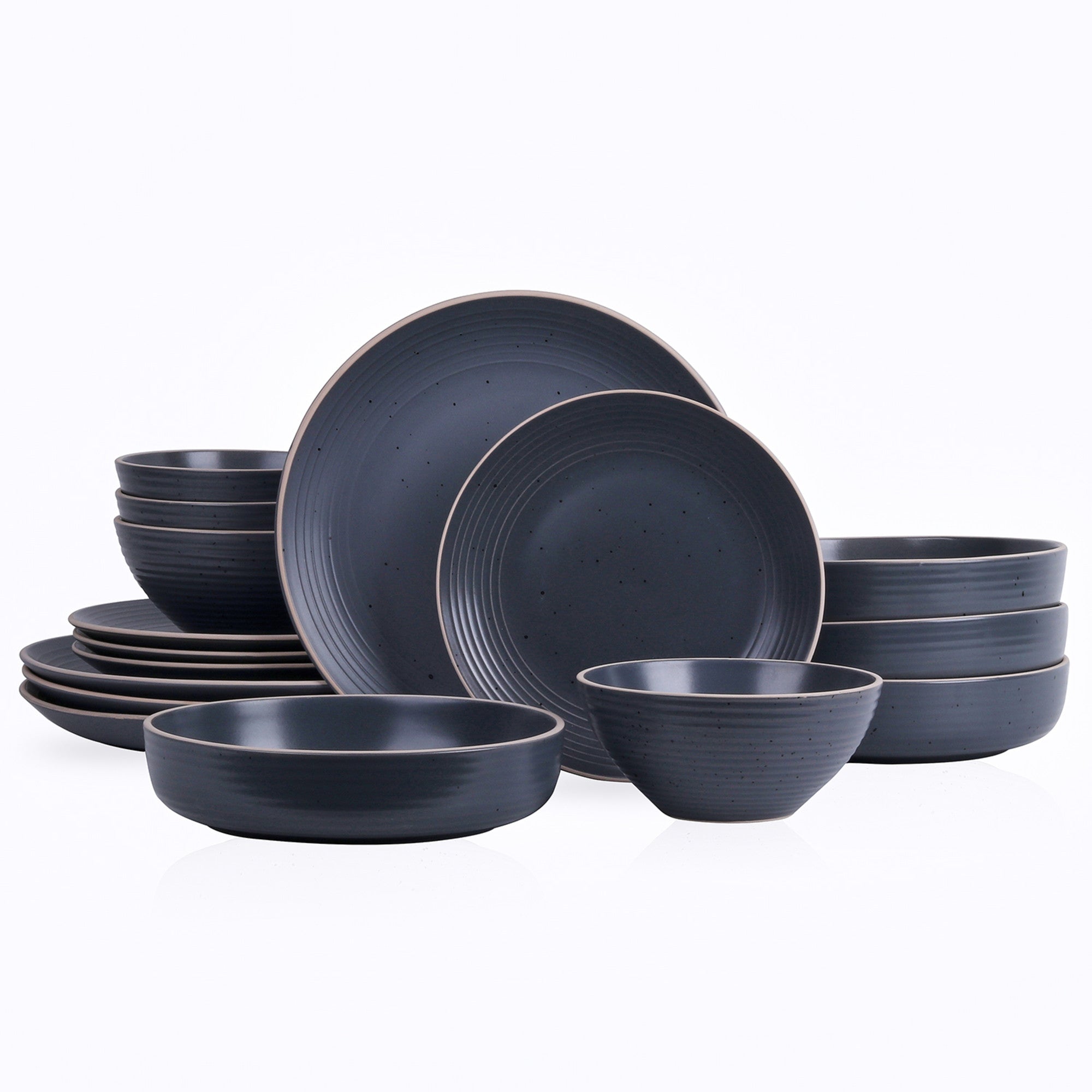 Premium Lauren Stoneware Dinnerware Set - 16-Piece Charcoal Gray Dinnerware Set for 4, Durable & Chip-Resistant - Perfect for Everyday Dining, Dinner Parties & Holiday Gatherings