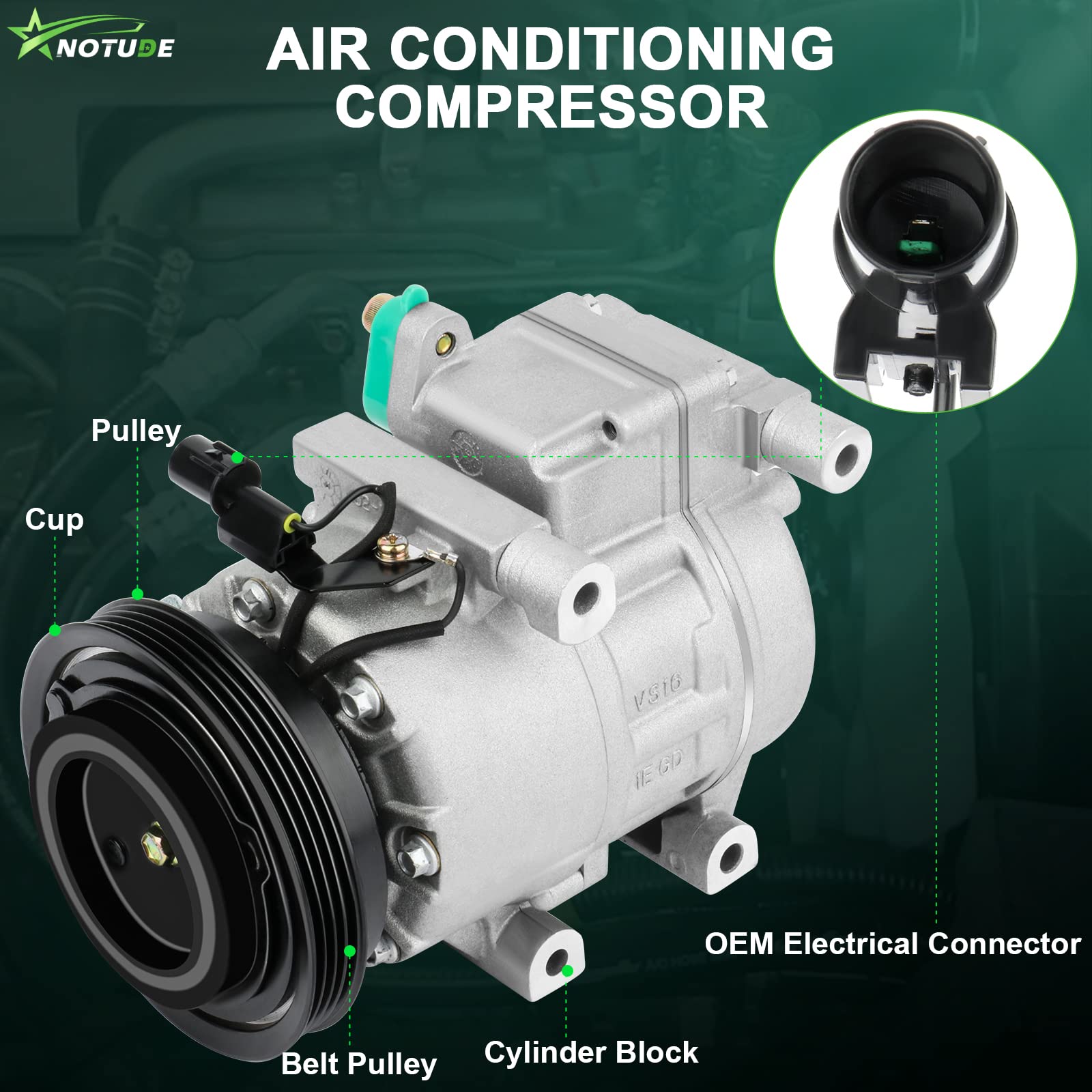 AC Compressor with A/C Clutch CO 10925C - Compatible with Hyundai Accent 2006-2009 & Kia Attitude 2006-2010 2012 | Replacement Air Conditioning Compressor for Cool Driving Comfort