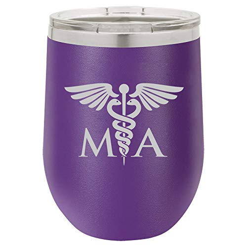 12 oz Double Wall Vacuum Insulated Stainless Steel Wine Tumbler - Stemless Coffee Travel Mug with Leak-Proof Lid - Perfect for Hot & Cold Drinks, Office, Commute, Camping & Gifts (Purple)