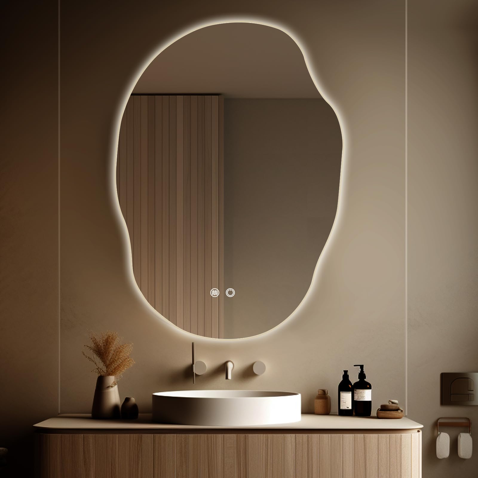WallBeyond 25 x 35 Inch LED Bathroom Mirror with Anti-Fog Technology - Dimmable Vanity Mirror with 3 Color Temperatures (Horizontal/Vertical Mount) for Modern Bathrooms & Makeup Areas