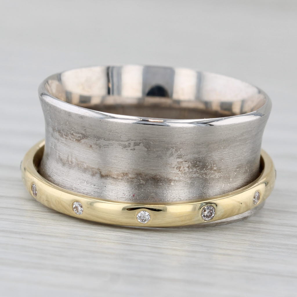 0.12ctw Diamond Contour Ring - 14K Yellow Gold & 18K White Gold Wedding Band - Elegant Stackable Ring for Women - Perfect for Anniversary, Engagement & Everyday Wear
