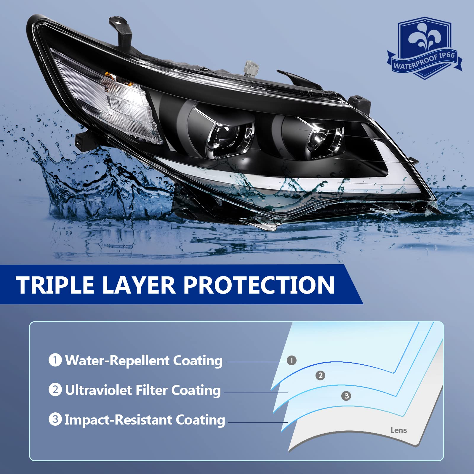 ECCPP Replacement Headlight Assembly Pair for Toyota Camry 2012-2014 - Black Housing, Clear Reflector & Lens - Driver & Passenger Side - Perfect for Night Driving & Foggy Conditions