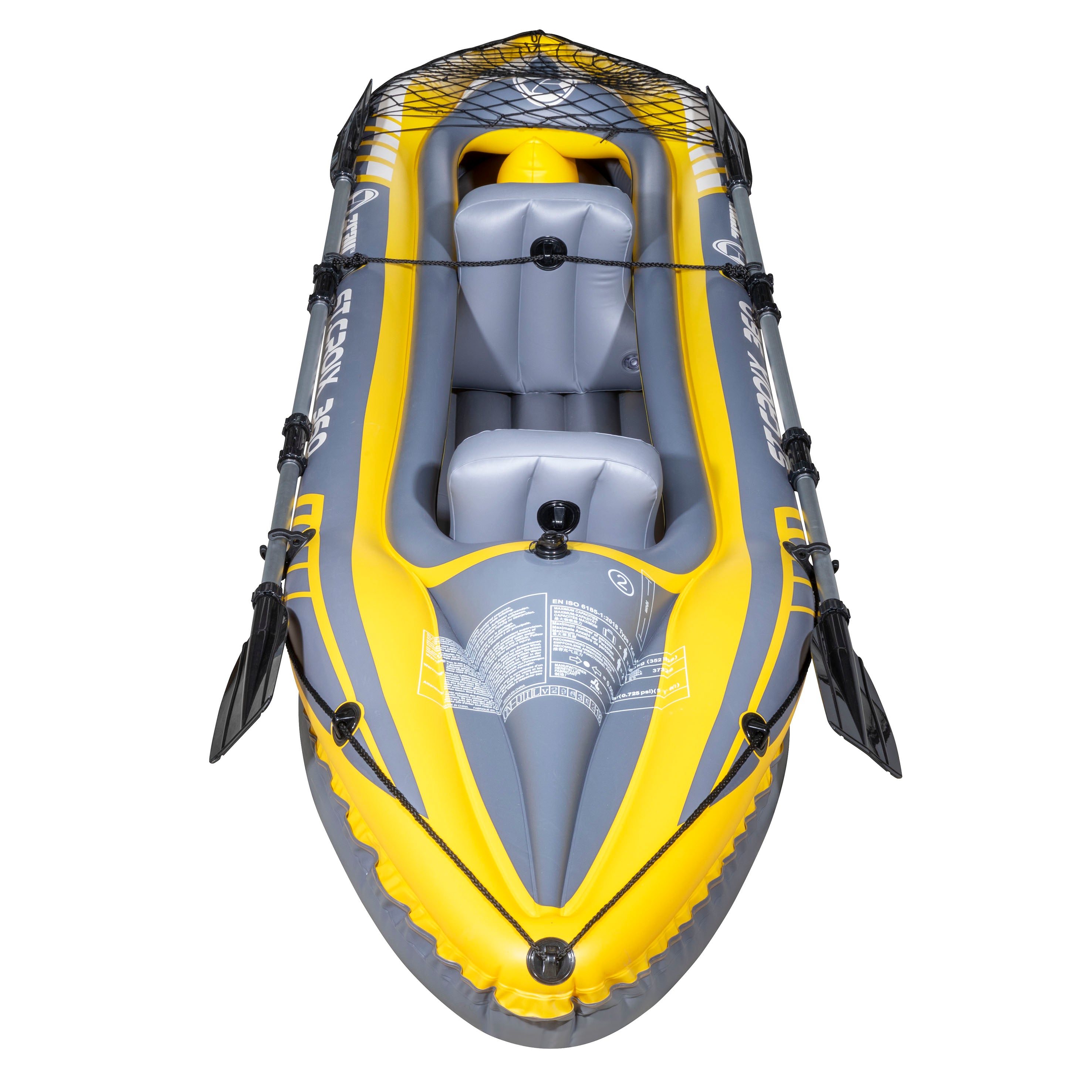 **Inflatable 2-Person Kayak Canoe Set - Blue/Yellow/White - Includes Pump, Carry Bag & 2 Aluminum Paddles (DL155) - Perfect for Lakes, Rivers & Outdoor Adventures**
