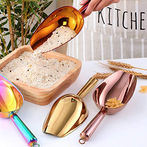 Premium Stainless Steel Ice Scoop - Multi-Purpose Utility Scoop for Ice Cubes, Candy, Flour, Sugar, Coffee Beans & Protein Powder | Rust-Free, Dishwasher Safe Metal Scoop for Kitchen, Baking, Party & Pantry Organization | Ideal for Coffee Shops, Bars, Home Kitchens & Commercial Use (Gold)