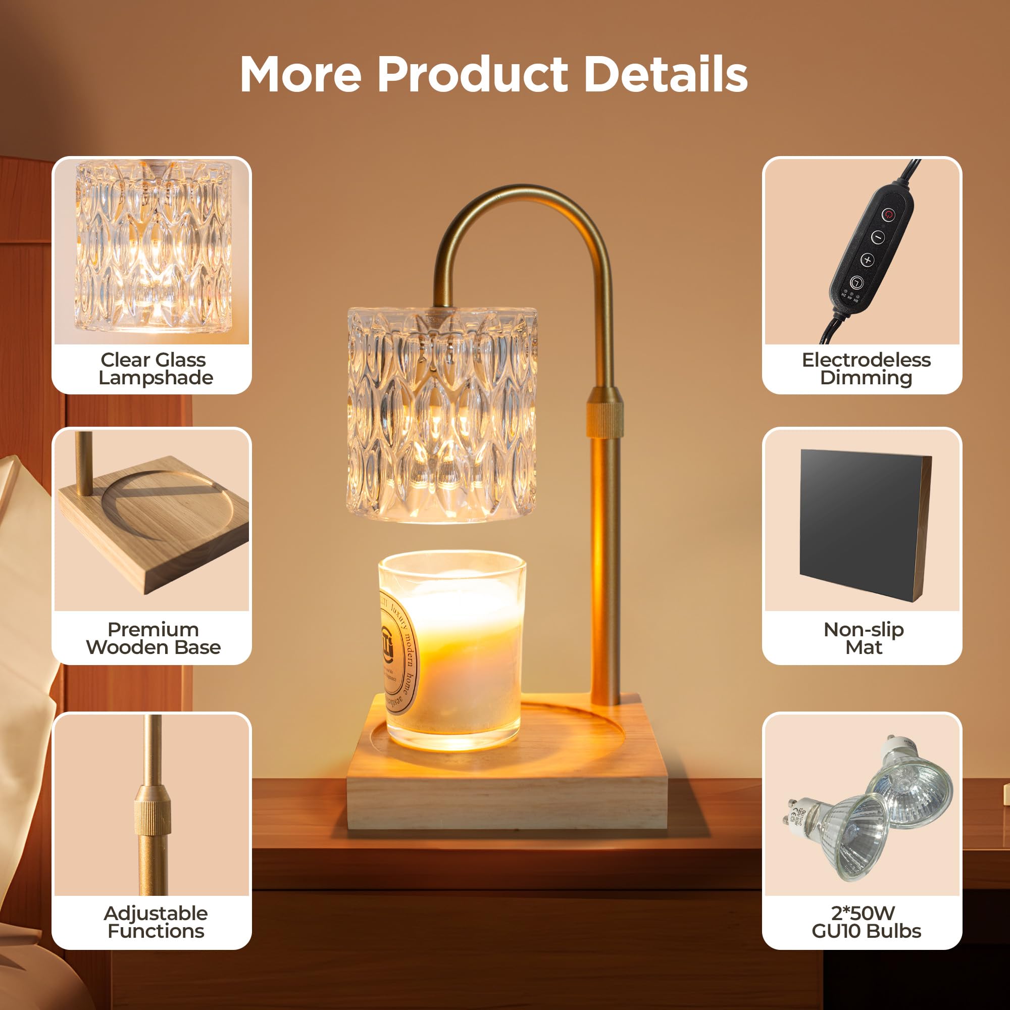 Electric Candle Warmer with Timer & Dimmer - Adjustable Height Lamp for Jar Candles, 2 Bulbs Included | Perfect for Home Decor, Bedroom Ambiance, Housewarming Gifts & Mother's Day Presents | Creates Cozy Atmosphere for Relaxation, Romantic Dinners & Holiday Decorations