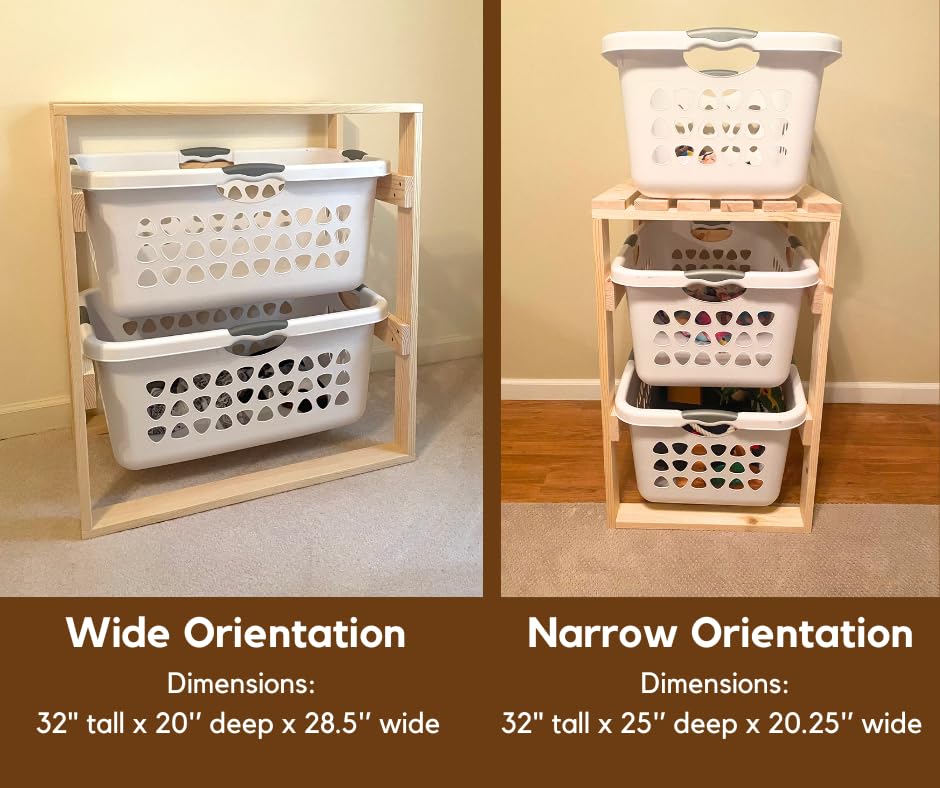2 Tier Laundry Basket Holder - Narrow Space Saving Design with Original Top for Bedroom, Bathroom & Closet Organization