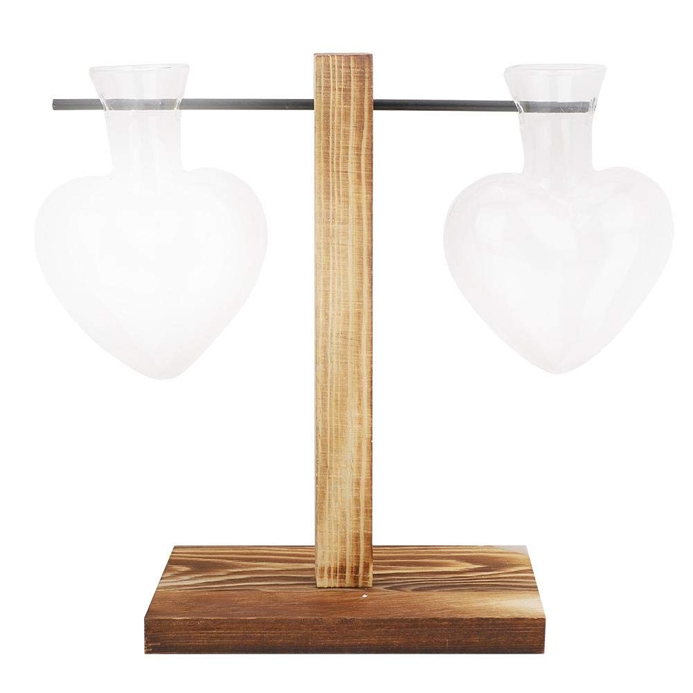 Heart Shaped Glass Hydroponic Vase with Wood Stand - Creative Desktop Planter for Plants, Home & Office Decor - Perfect for Succulents, Flowers, and Indoor Gardening