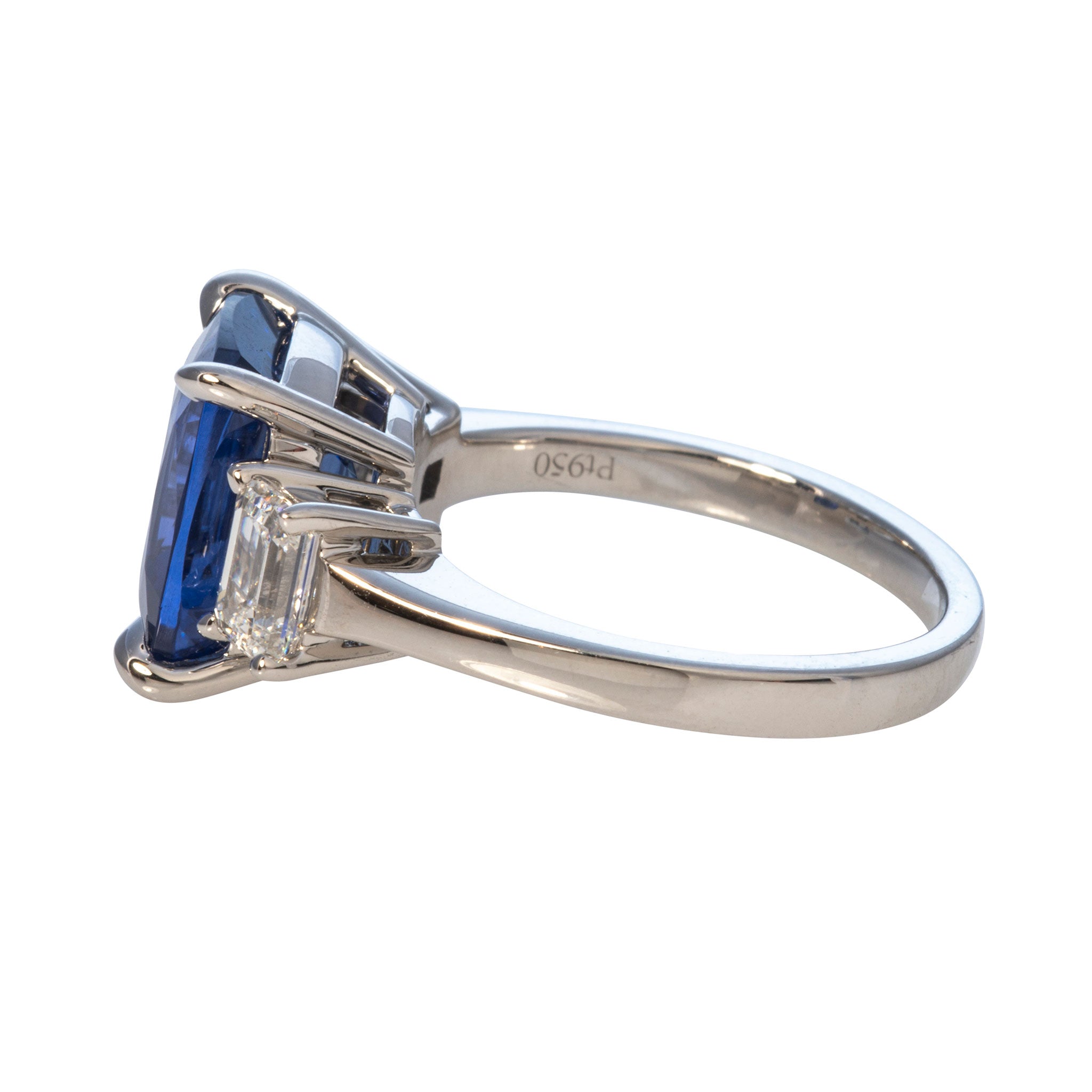 6.26ct Cushion Cut Blue Sapphire & Diamond Three Stone Platinum Engagement Ring - Perfect for Proposals, Anniversaries & Bridal Jewelry