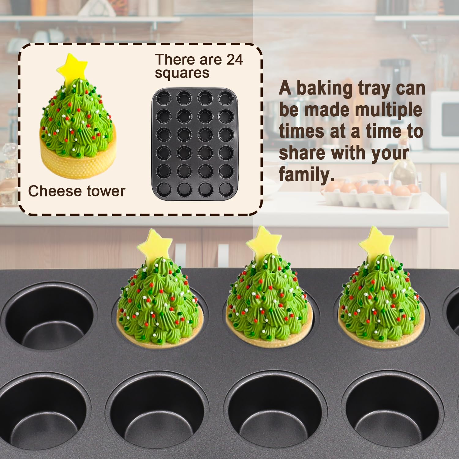 2 Pack Premium Non-Stick Mini Muffin Pan - 24 Cup Baking Tray, Oven & Dishwasher Safe Steel Bakeware (Black) - Perfect for Cupcakes, Muffins & Party Desserts