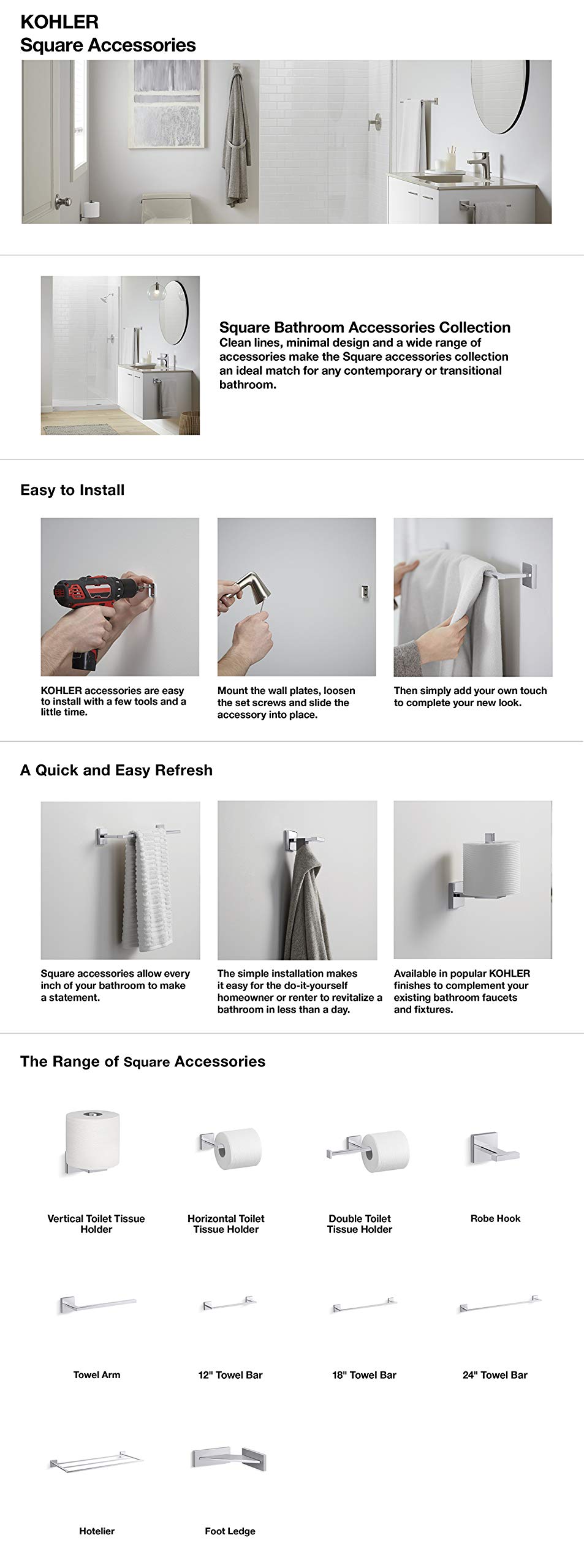 KOHLER Square Double Toilet Paper Holder - Chrome Bathroom Tissue Stand with Wall Mount, Modern Toilet Paper Dispenser for Home & Commercial Use | Perfect for Bathrooms, Restrooms, and Powder Rooms
