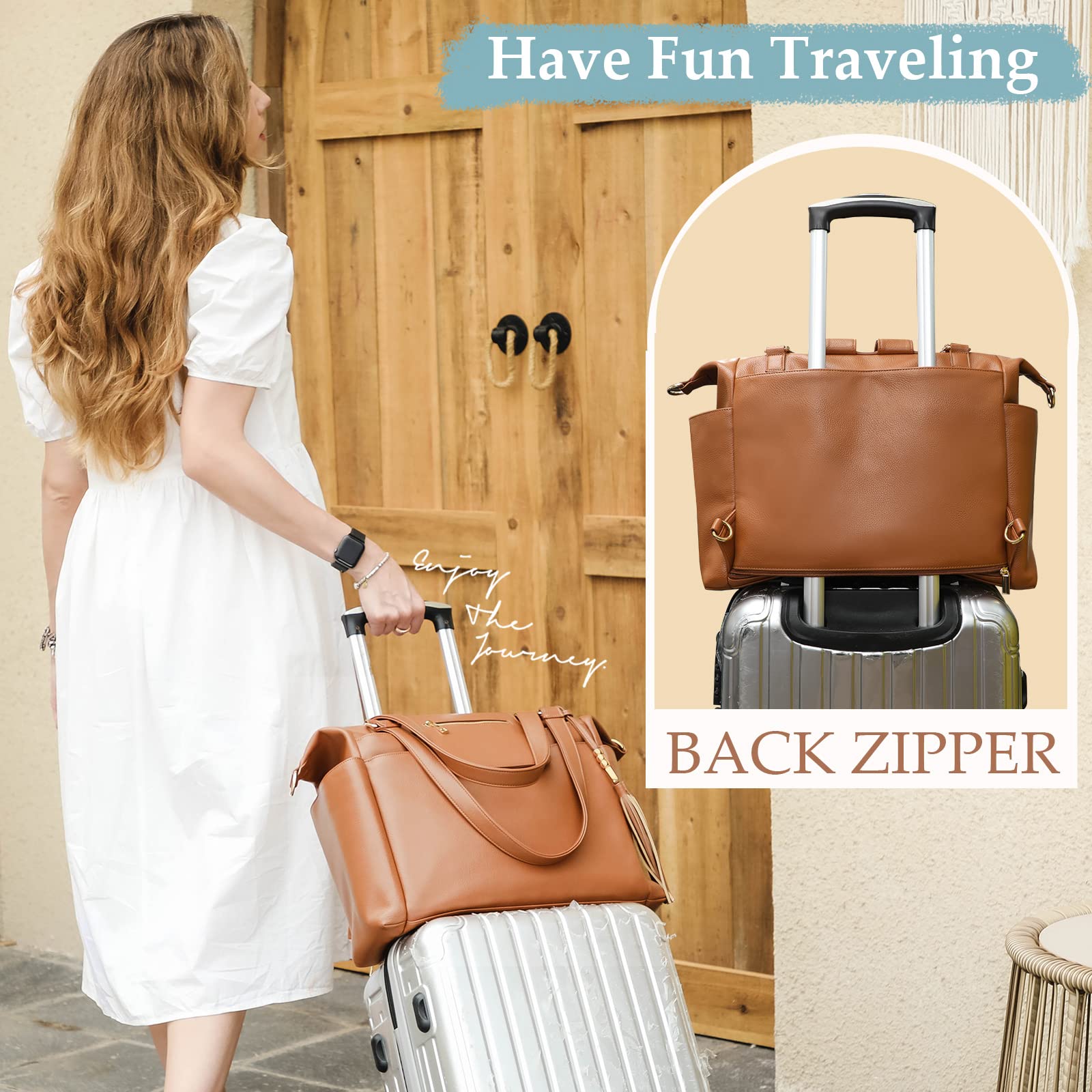 Premium Leather Diaper Bag Backpack - Large Tote with 14 Organizing Pouches, Changing Pad, Crossbody Straps & 4 Insulated Pockets (Brown) - Perfect for Baby Essentials, Travel & On-the-Go Parents