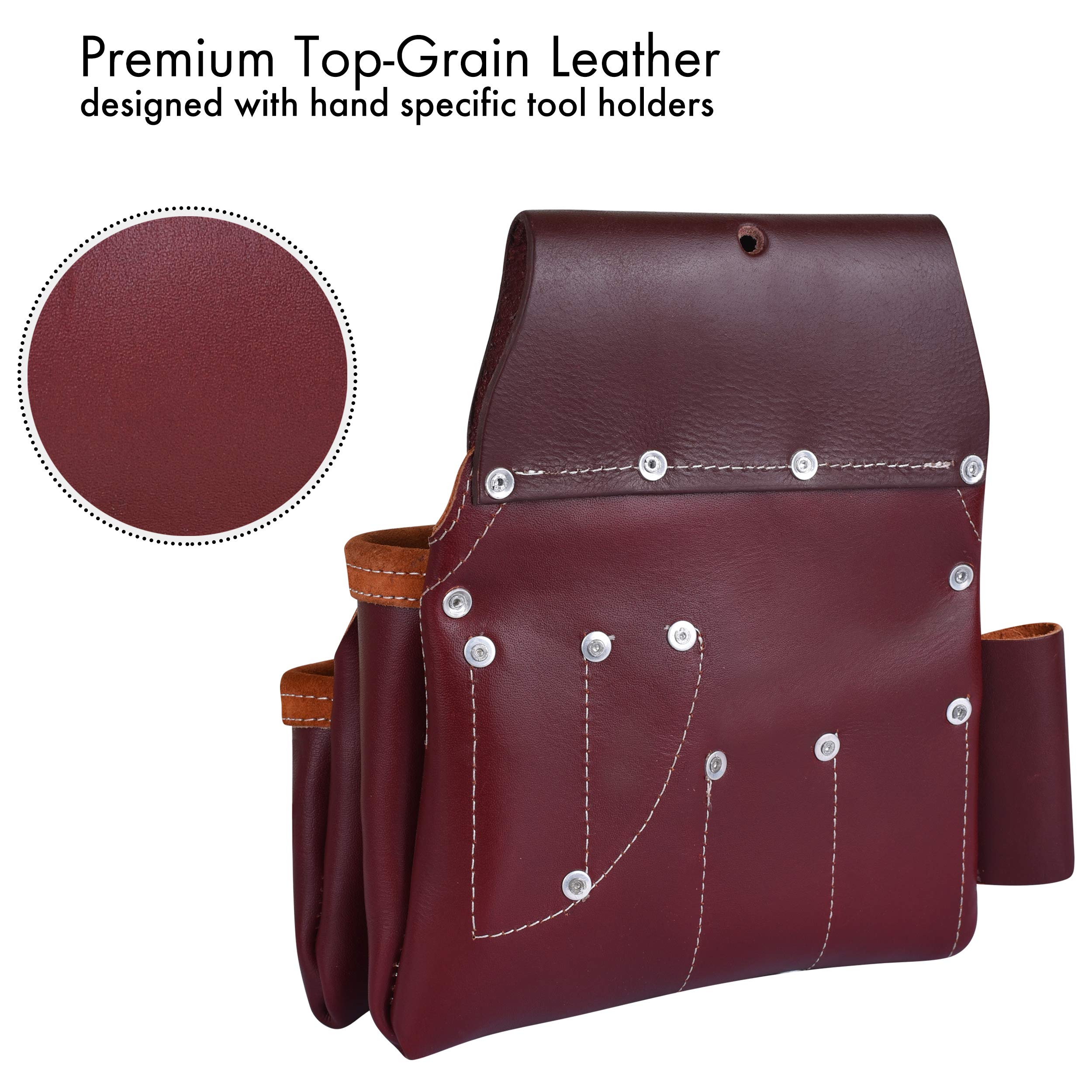 Heavy Duty 19-Pocket Maroon Leather Tool Belt - Multipurpose Work Organizer for Carpenters, Construction Workers, Handymen & Electricians with Fat Lip Tool Holder | Durable Work Pouch for Job Sites, Home Repairs & DIY Projects