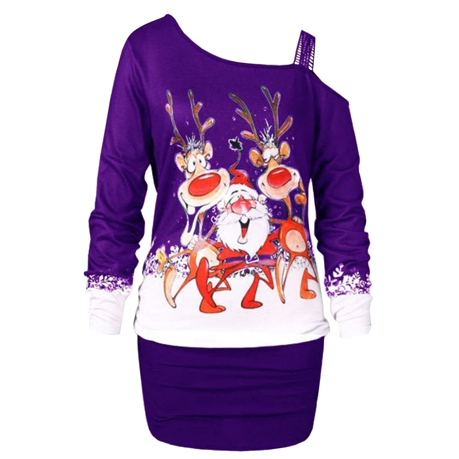 Festive Ugly Christmas Dress for Women - Cold Shoulder Long Sleeve Stretchy Midi Dress with Snowflake Print | Holiday Party, Office Christmas, Family Gathering Outfit