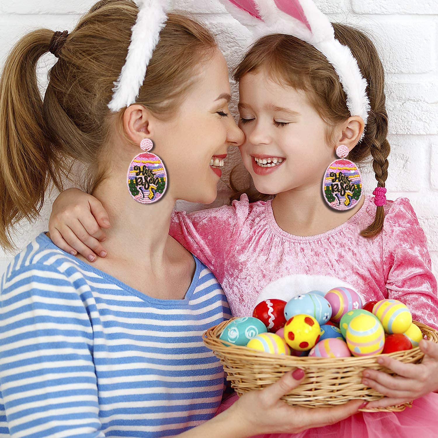 Easter Earrings for Women - Colorful Beaded 'He Is Risen' Dangle Earrings with Sequins & Egg Charm - Spring Holiday Jewelry Gift (Green) - Perfect for Easter Sunday Church, Spring Parties & Festive Celebrations