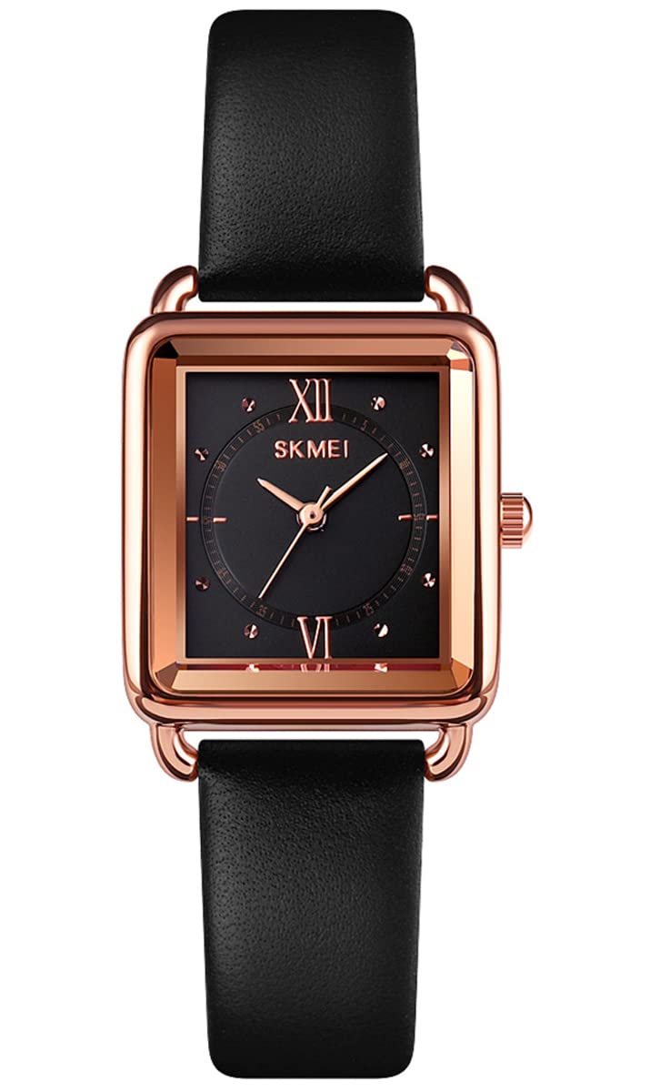 SKMEI Women's Square Watch - Slim Light Leather Band, Waterproof Analog Quartz Watch for Ladies - Perfect for Casual Wear, Office & Gift for Girls