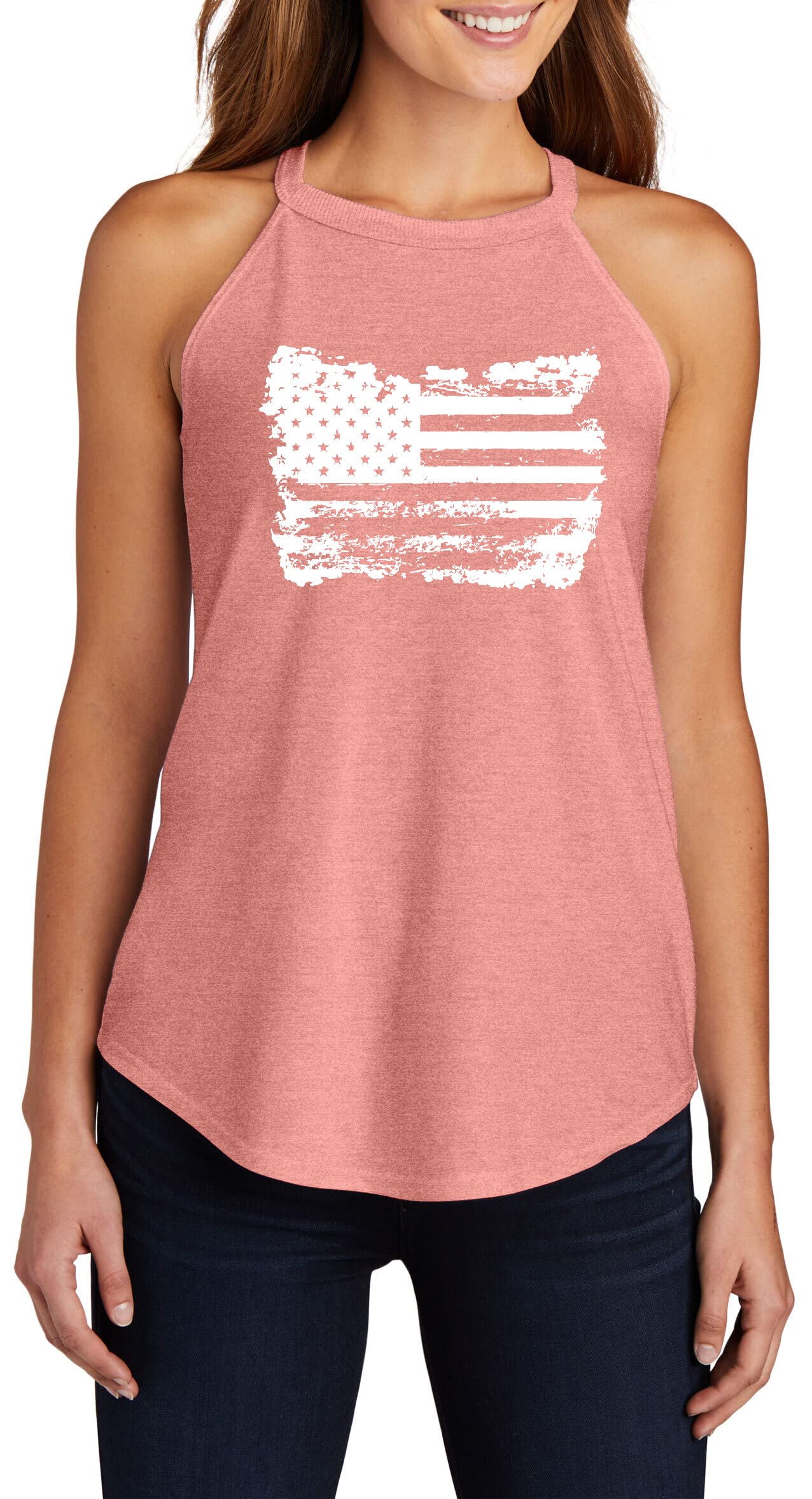 Distressed USA Flag Graphic Rocker T-Shirt for Women - Vintage Patriotic Casual Tee - Perfect for Concerts, Parties & Everyday Wear